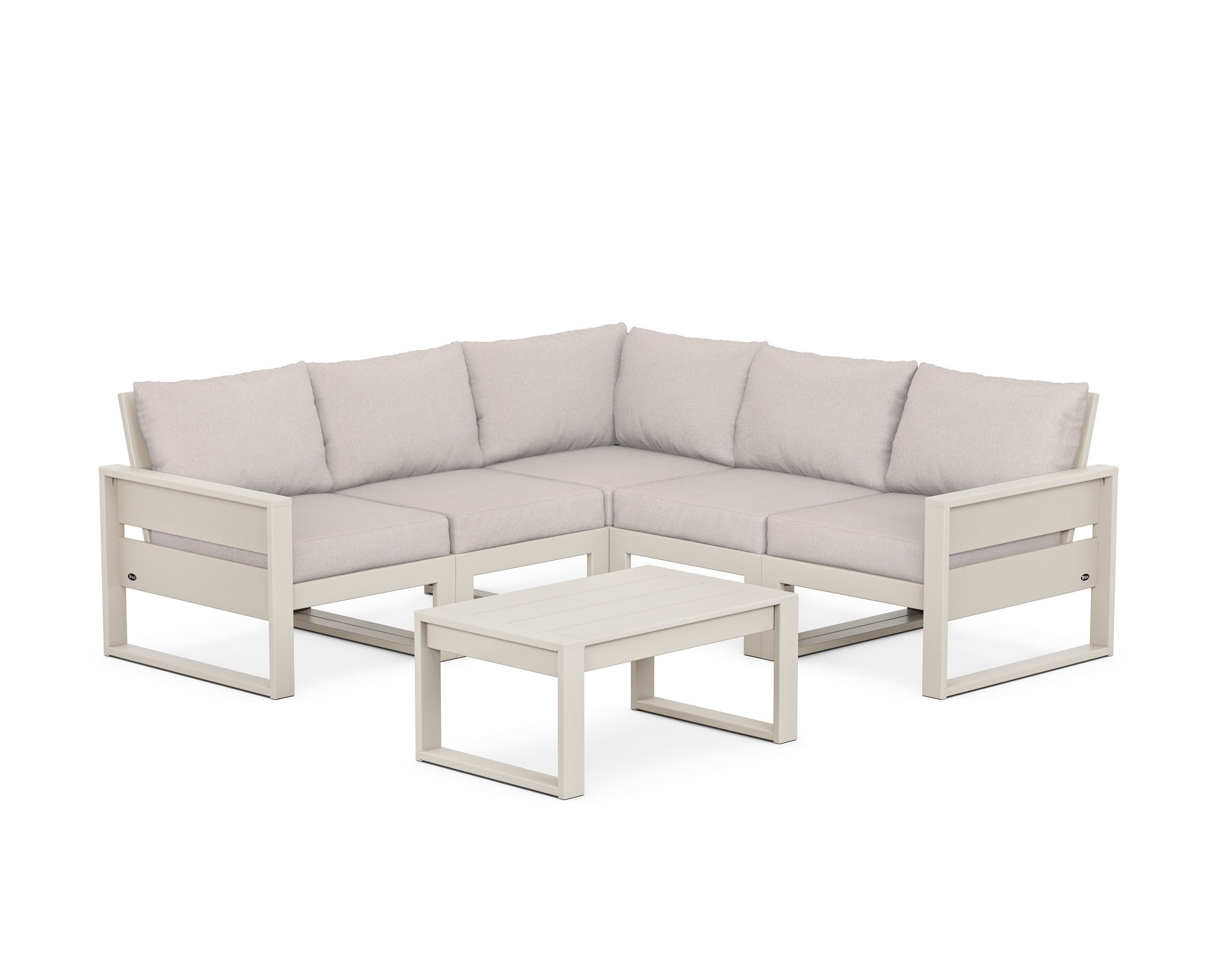 Eastport 6-Piece Deep Seating Sectional + Coffee Table Set in Sand Castle / Dune Burlap