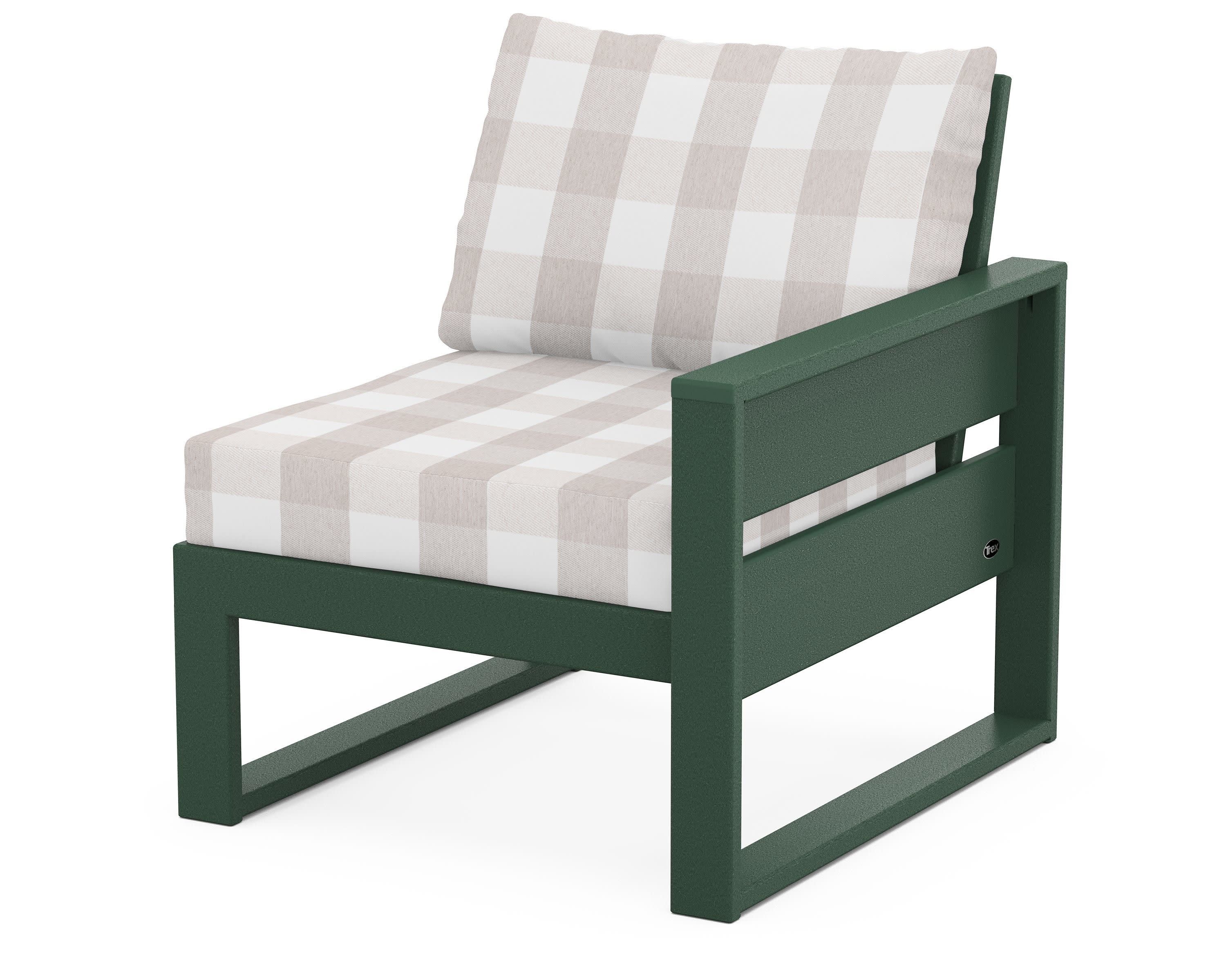 Eastport Modular Right Arm Chair in Rainforest Canopy / Buffalo Plaid Dune Burlap