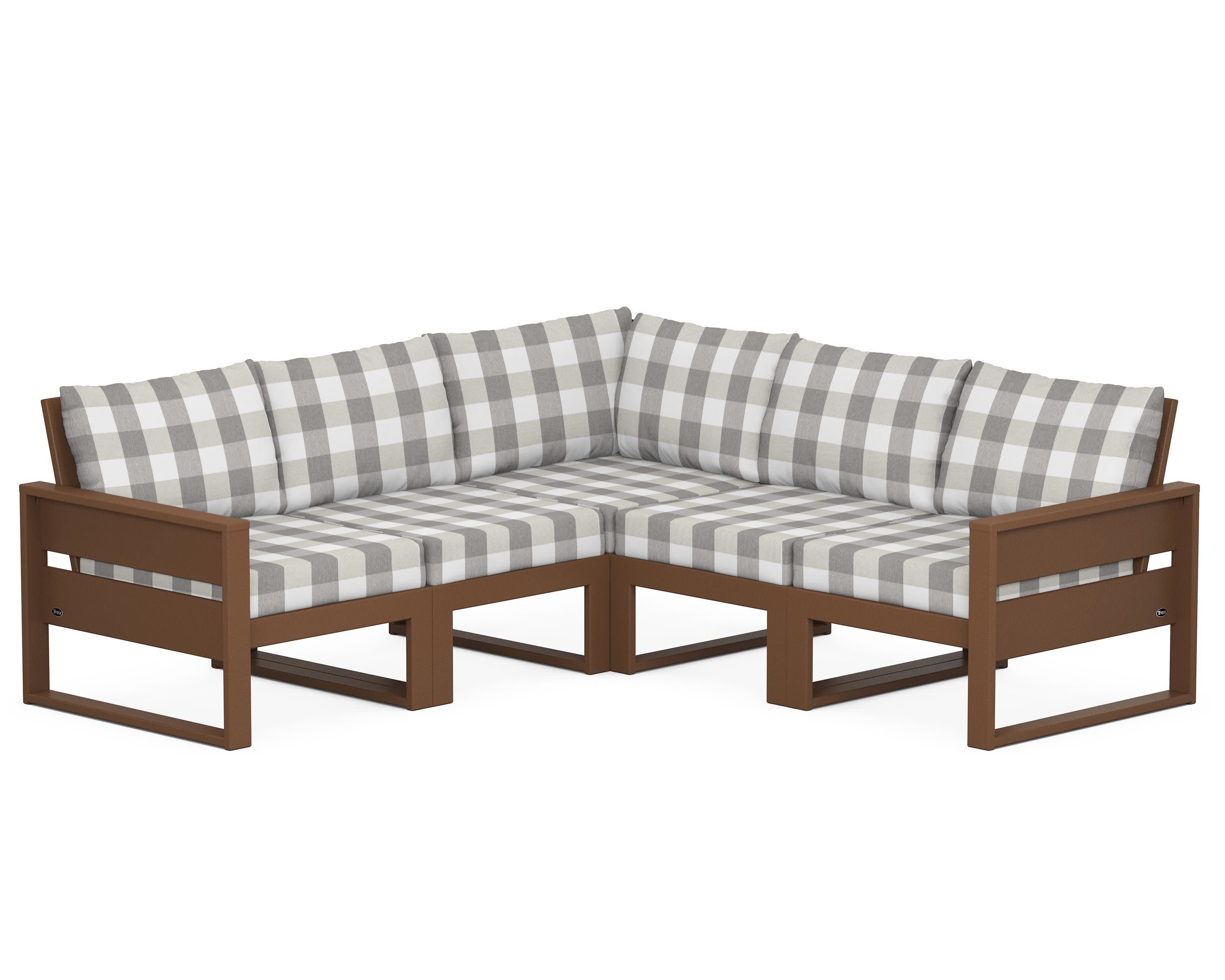 Eastport 5-Piece Sectional in Tree House / Buffalo Plaid Grey Mist