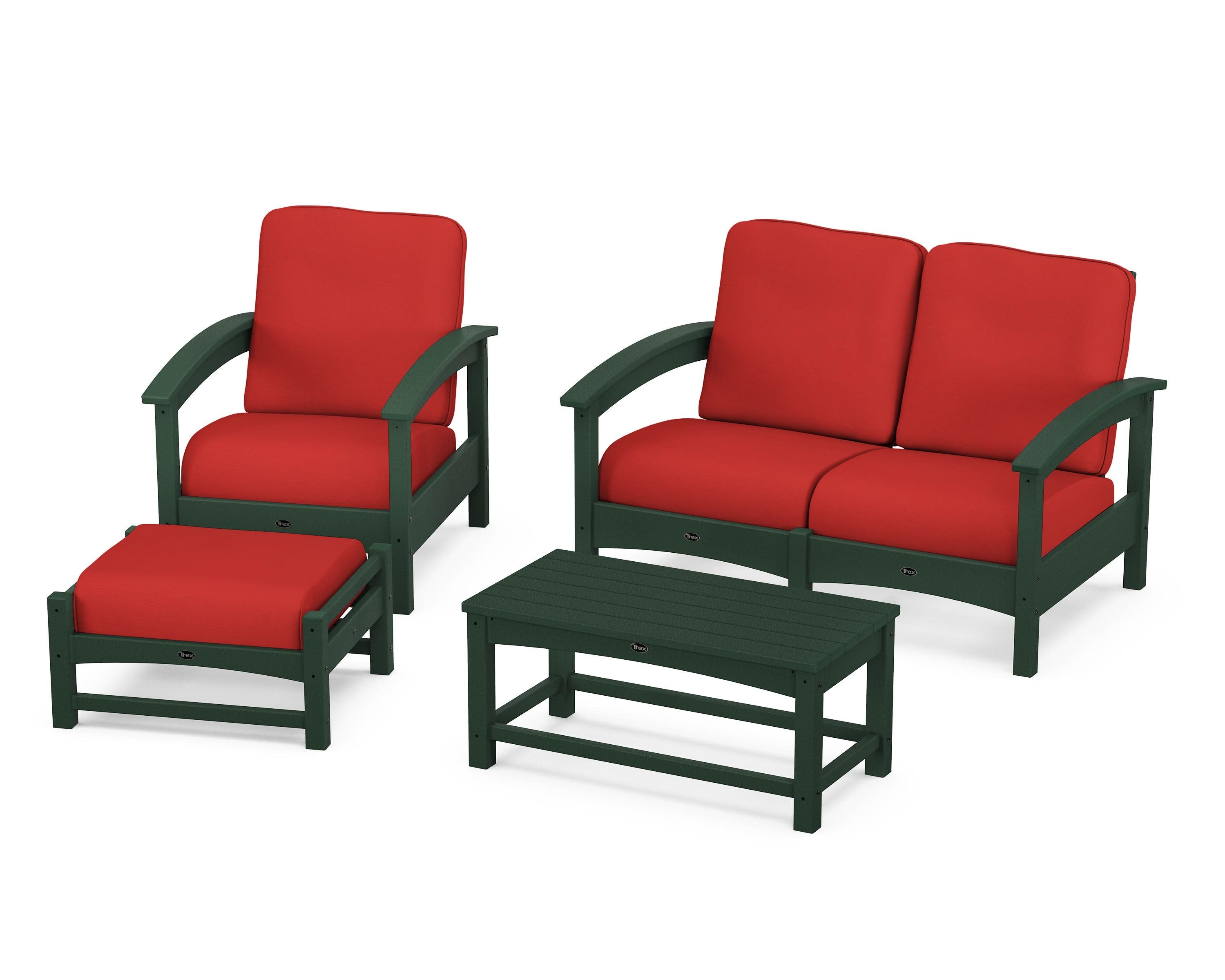 Rockport 4-Piece Deep Seating Conversation Group in Rainforest Canopy / Crimson Linen