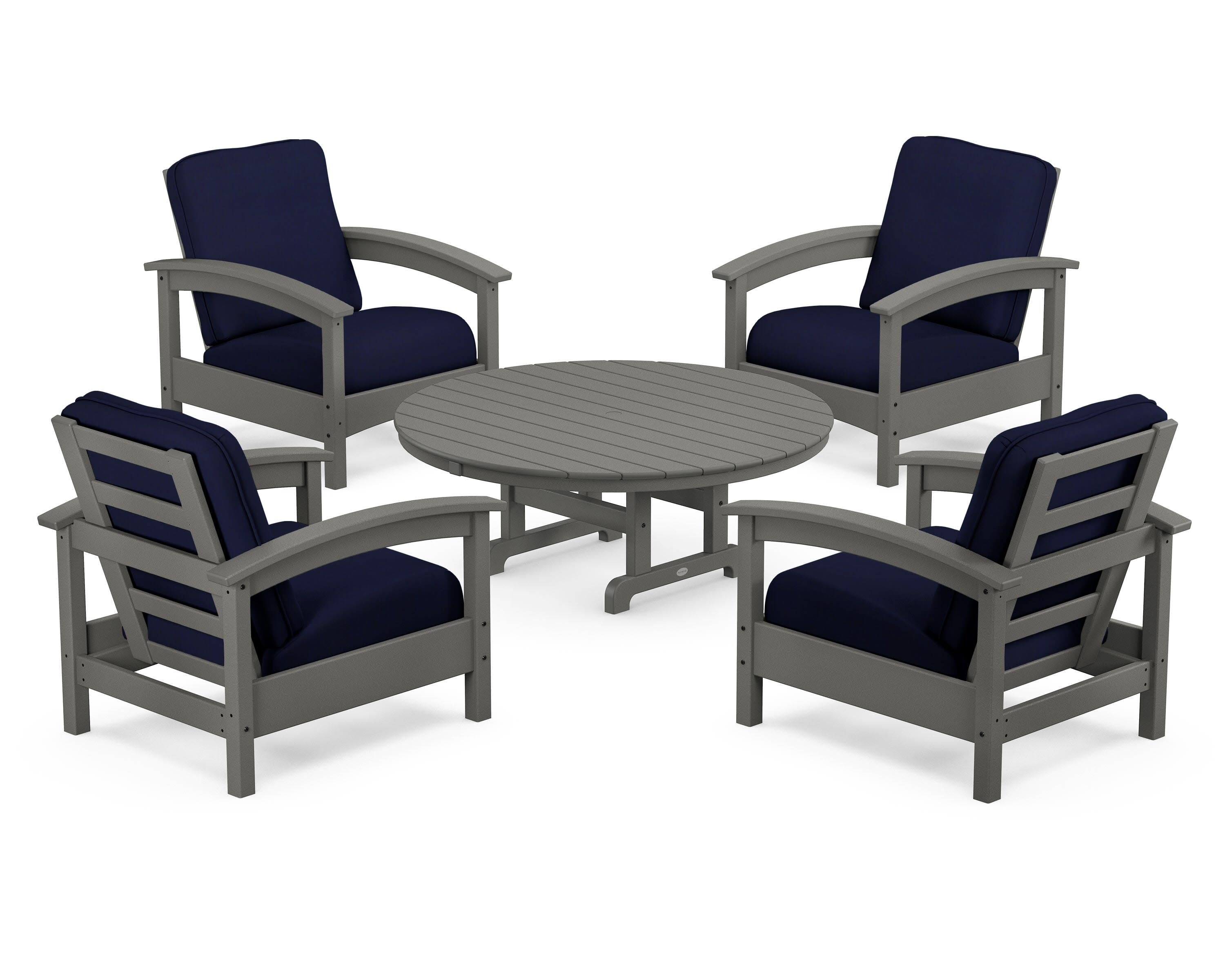 Rockport 5-Piece Deep Seating Set in Stepping Stone / Navy