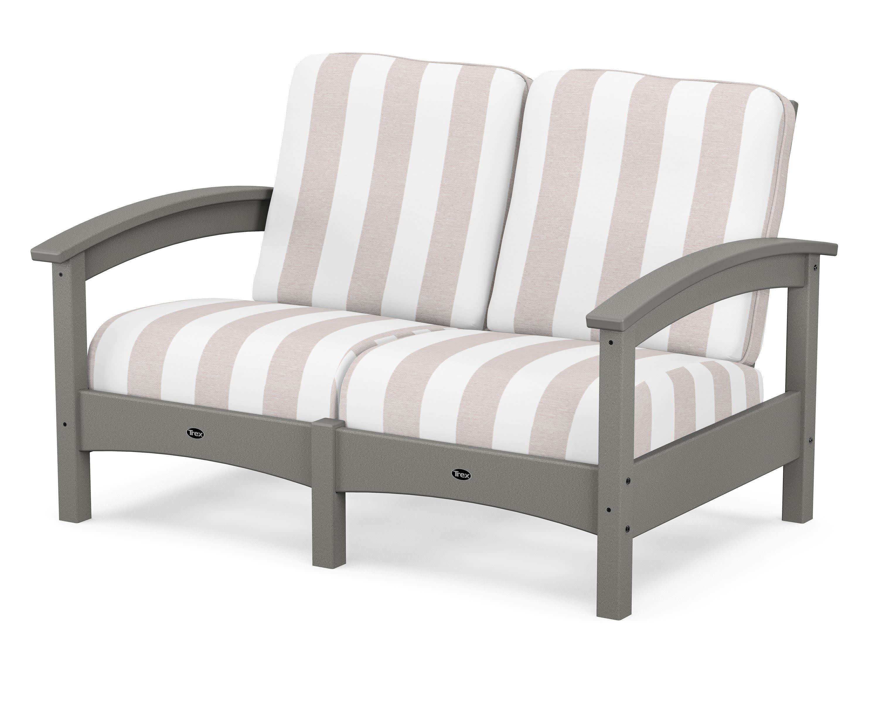 Rockport Club Loveseat in Stepping Stone / Cabana Stripe Dune Burlap