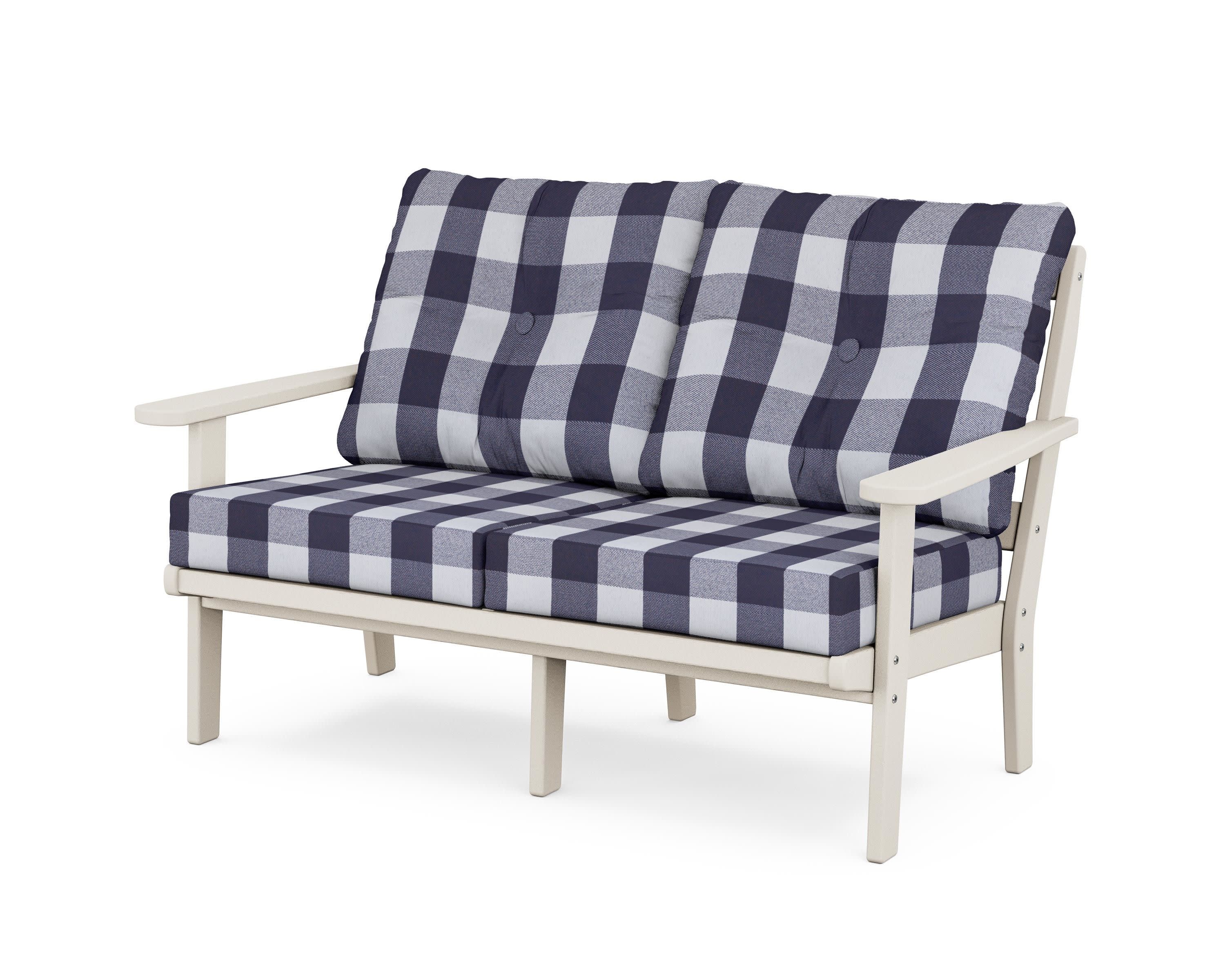 Cape Cod Deep Seating Loveseat in Sand Castle / Buffalo Plaid Navy