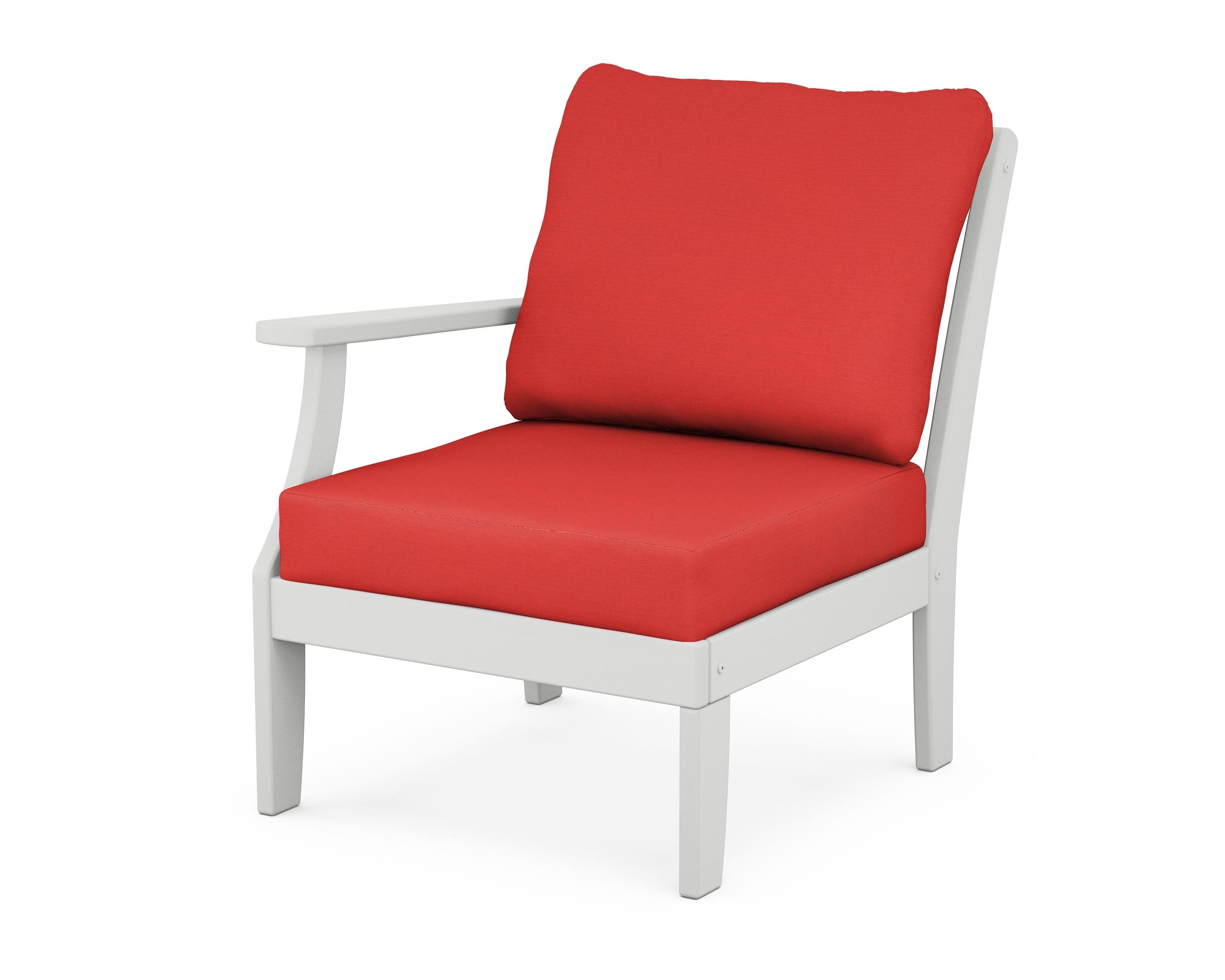 Yacht Club Modular Left Arm Chair in Classic White / Crimson Linen