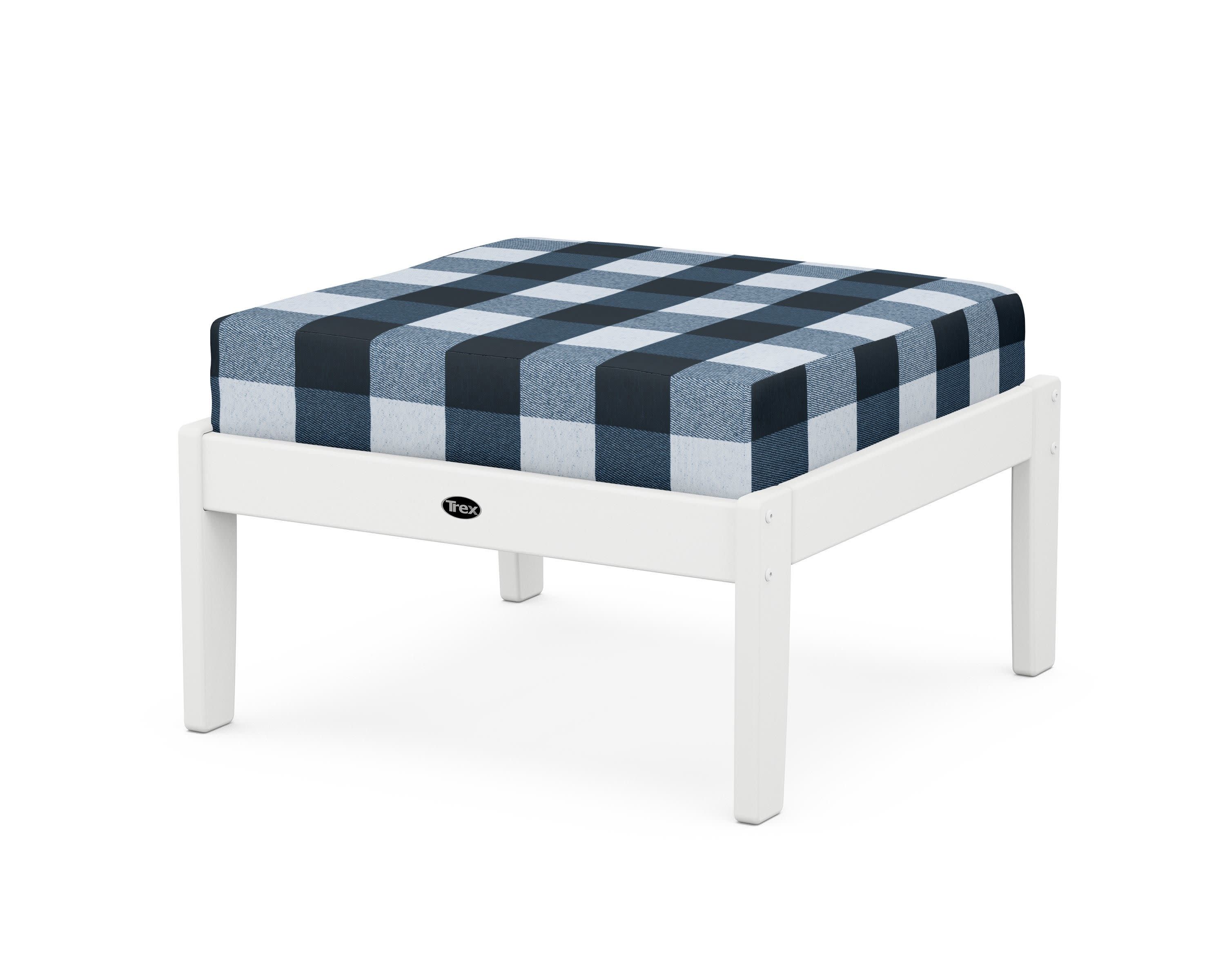 Yacht Club Deep Seating Ottoman in Classic White / Buffalo Plaid Marine Indigo