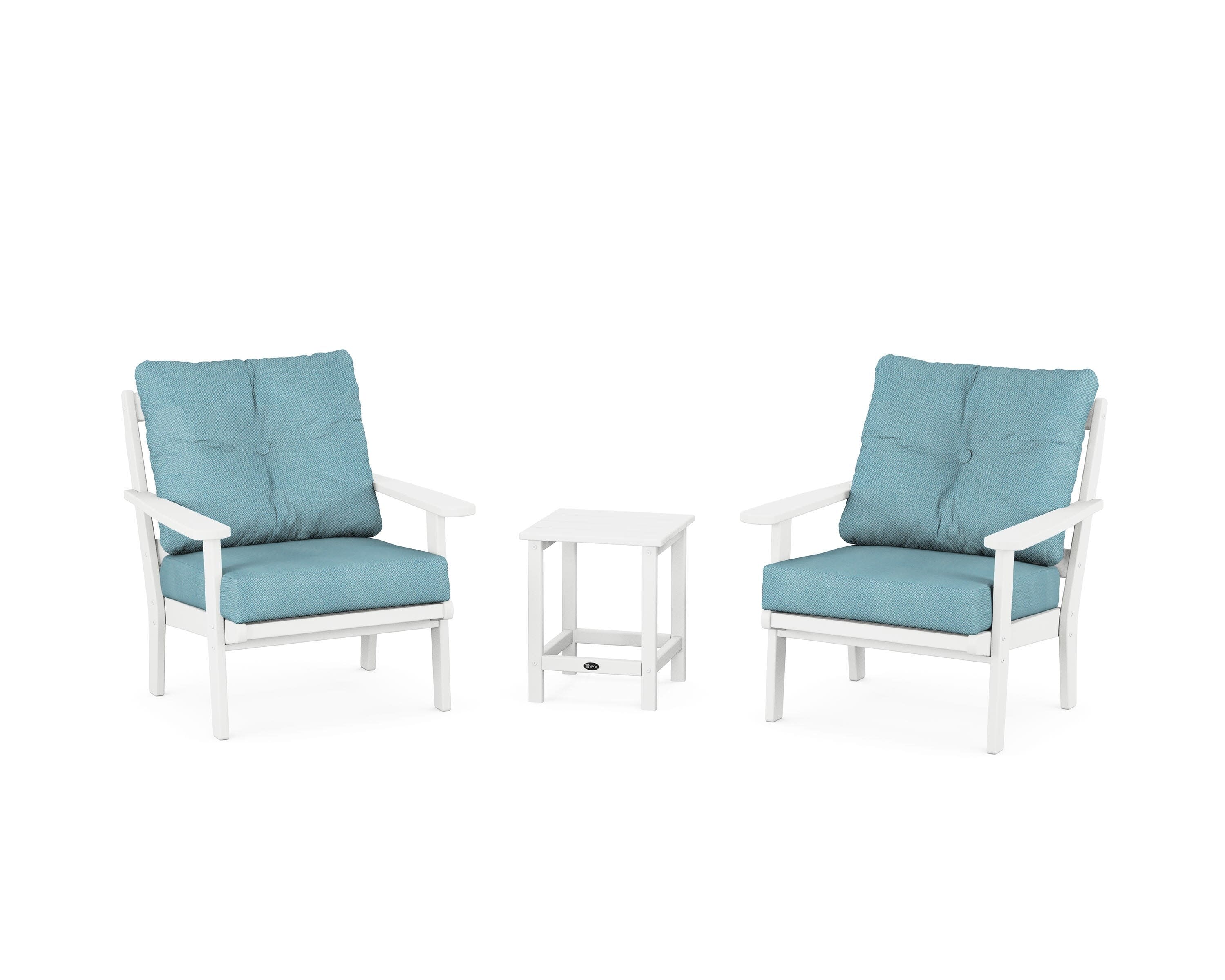 Cape Cod 3-Piece Deep Seating Set in Classic White / Lattice Sky Blue