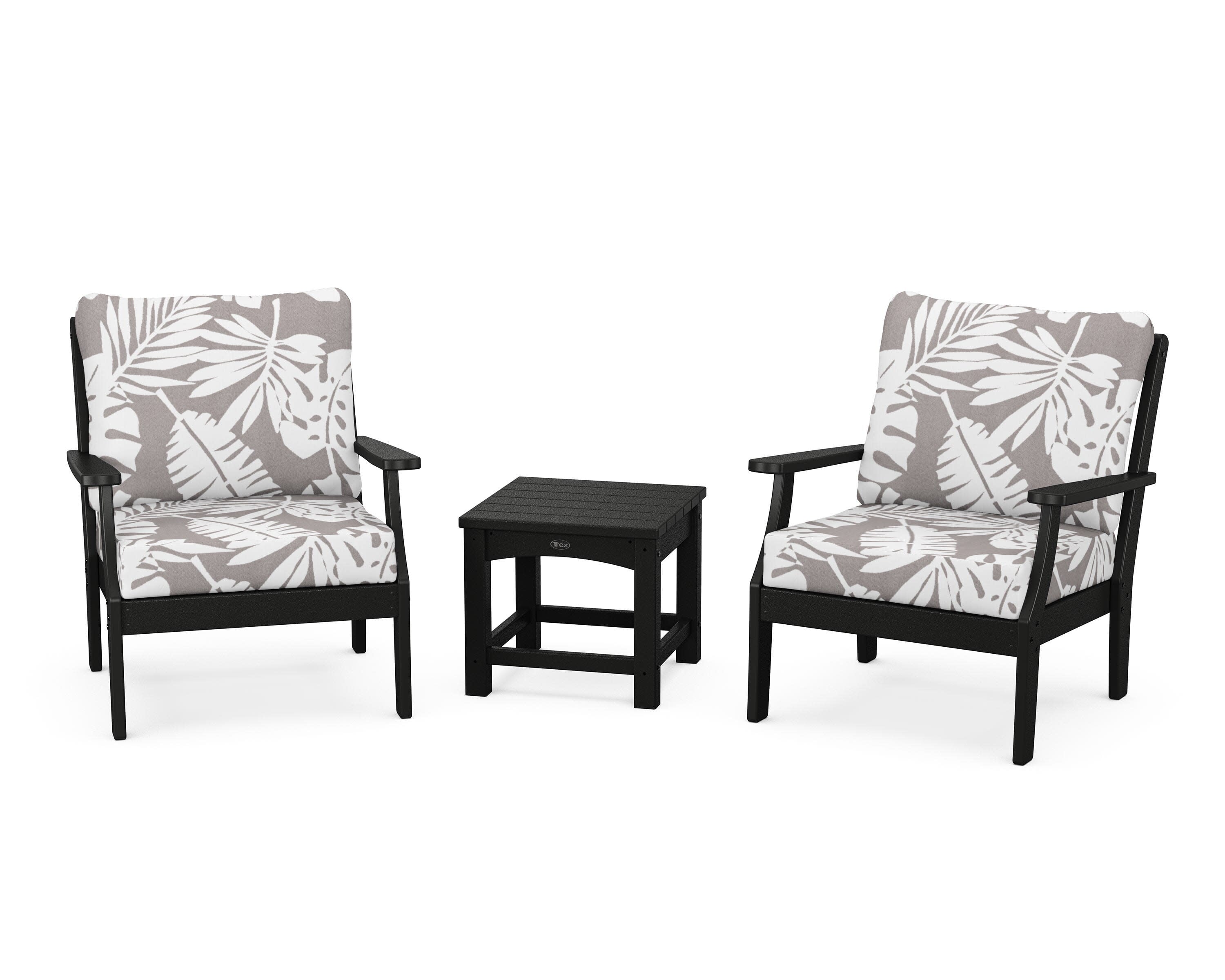 Yacht Club 3-Piece Deep Seating Set in Charcoal Black / Leaf Grey Mist
