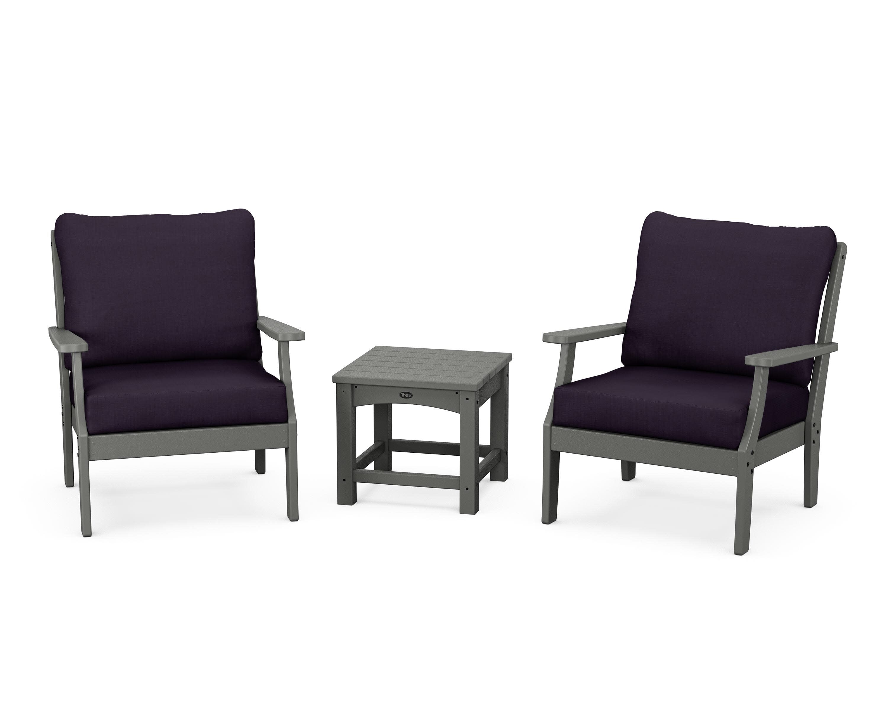 Yacht Club 3-Piece Deep Seating Set in Stepping Stone / Navy Linen