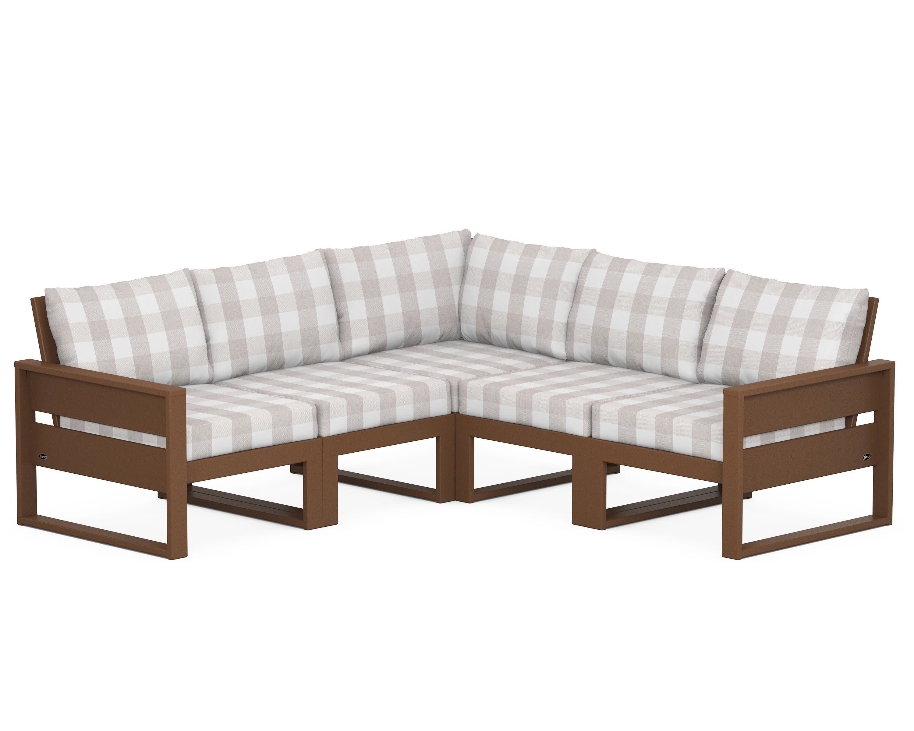 Eastport 5-Piece Sectional in Tree House / Buffalo Plaid Dune Burlap