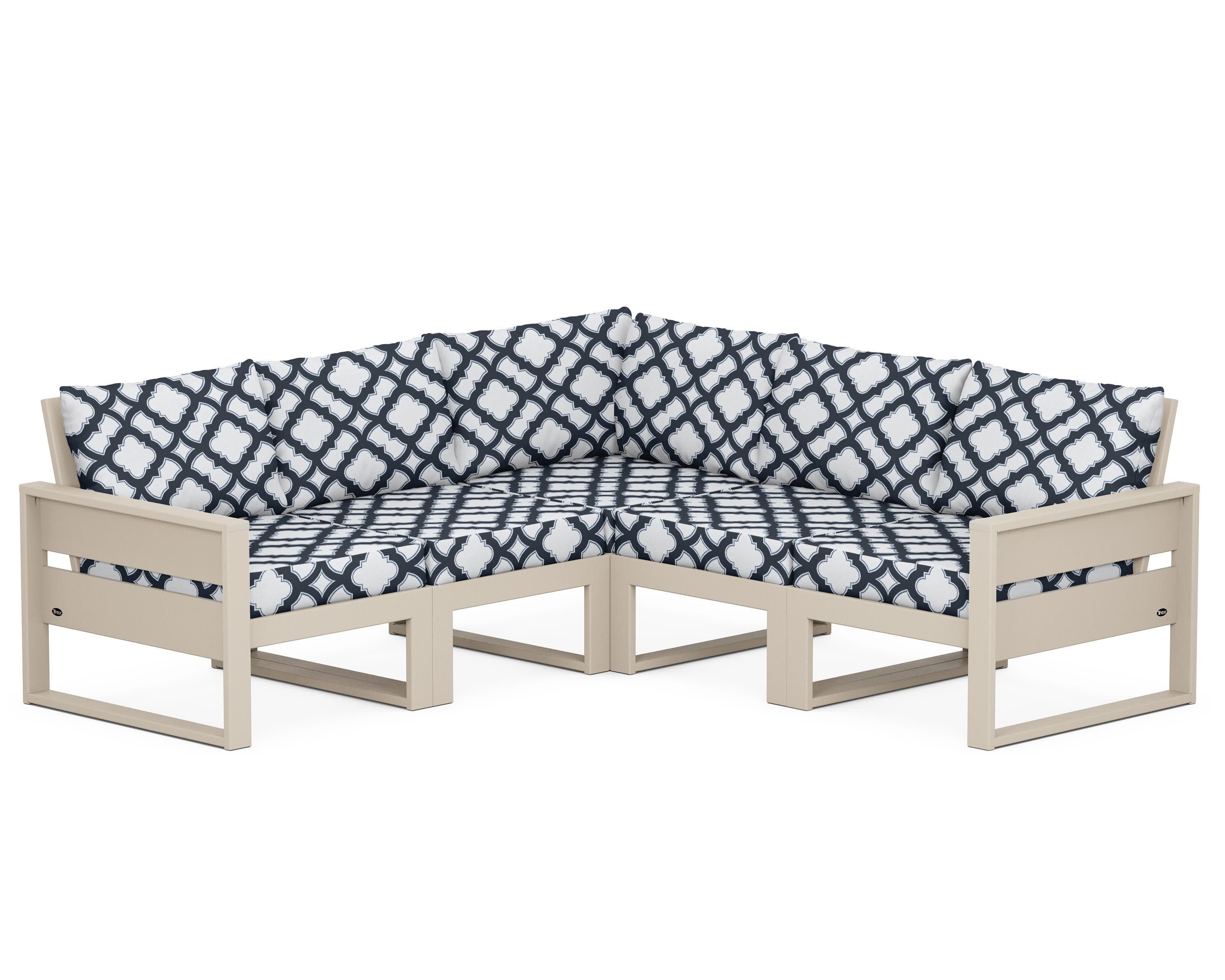 Eastport 5-Piece Sectional in Sand Castle / Trellis Marine Indigo