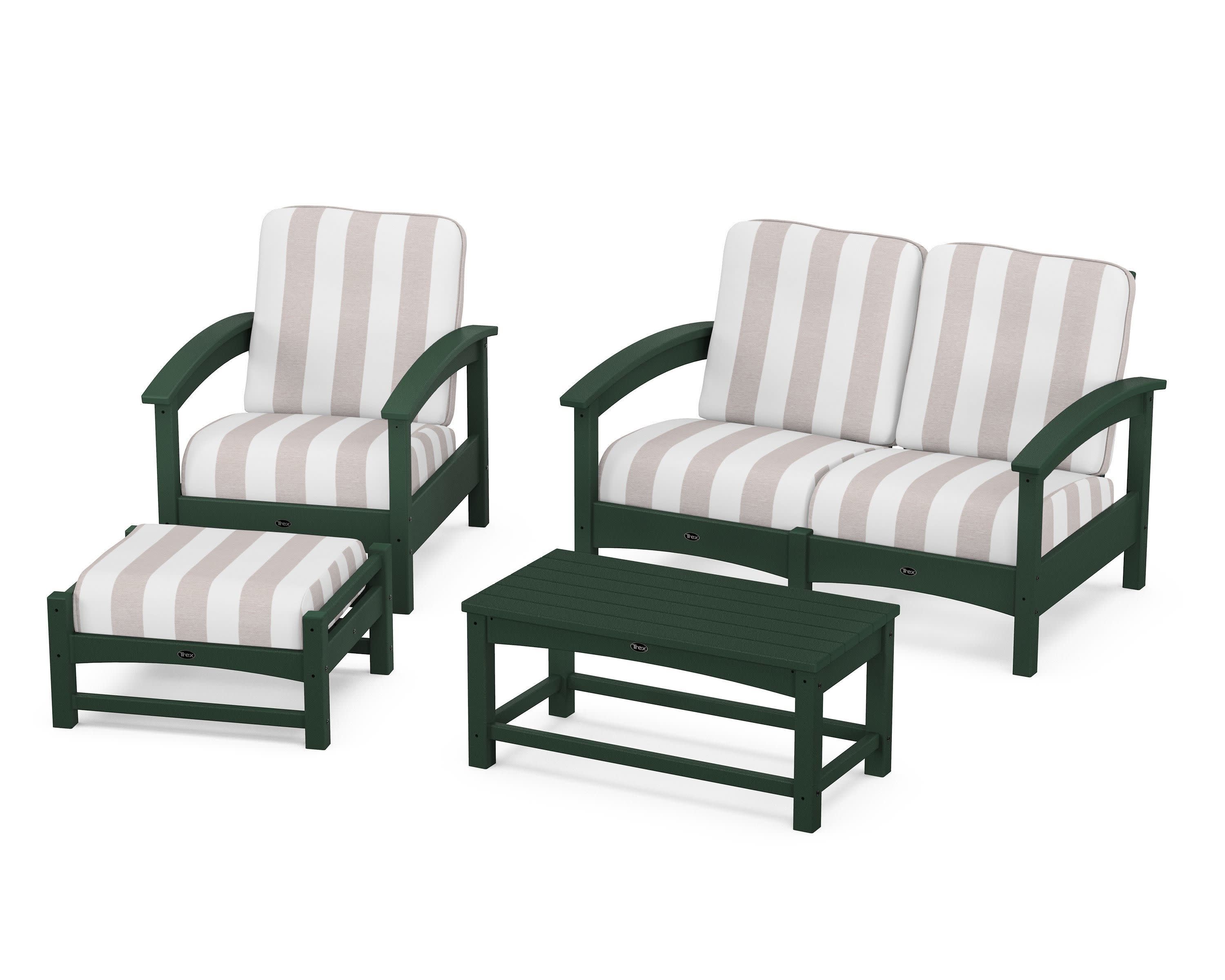 Rockport 4-Piece Deep Seating Conversation Group in Rainforest Canopy / Cabana Stripe Dune Burlap