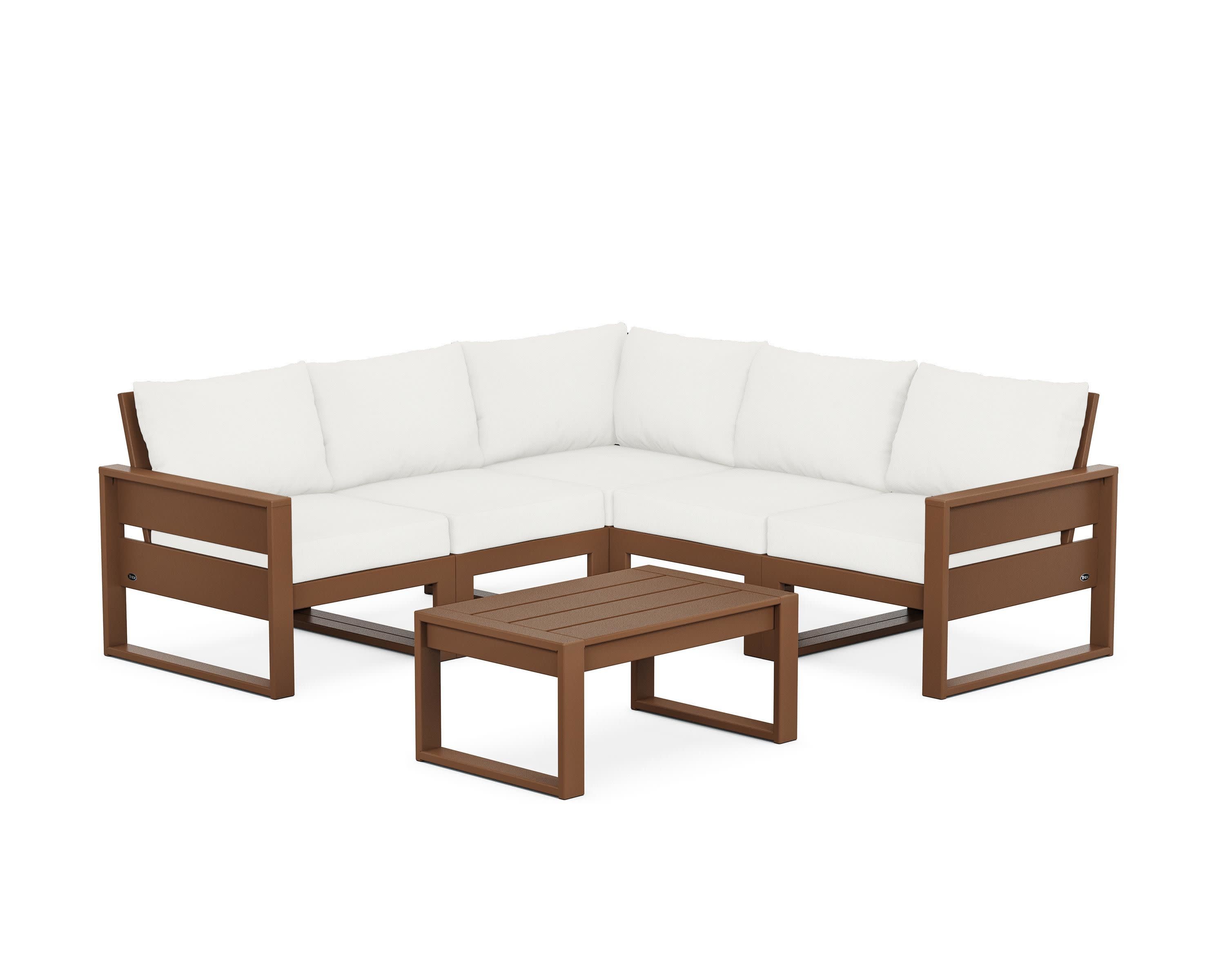 Eastport 6-Piece Deep Seating Sectional + Coffee Table Set in Tree House / Natural Linen