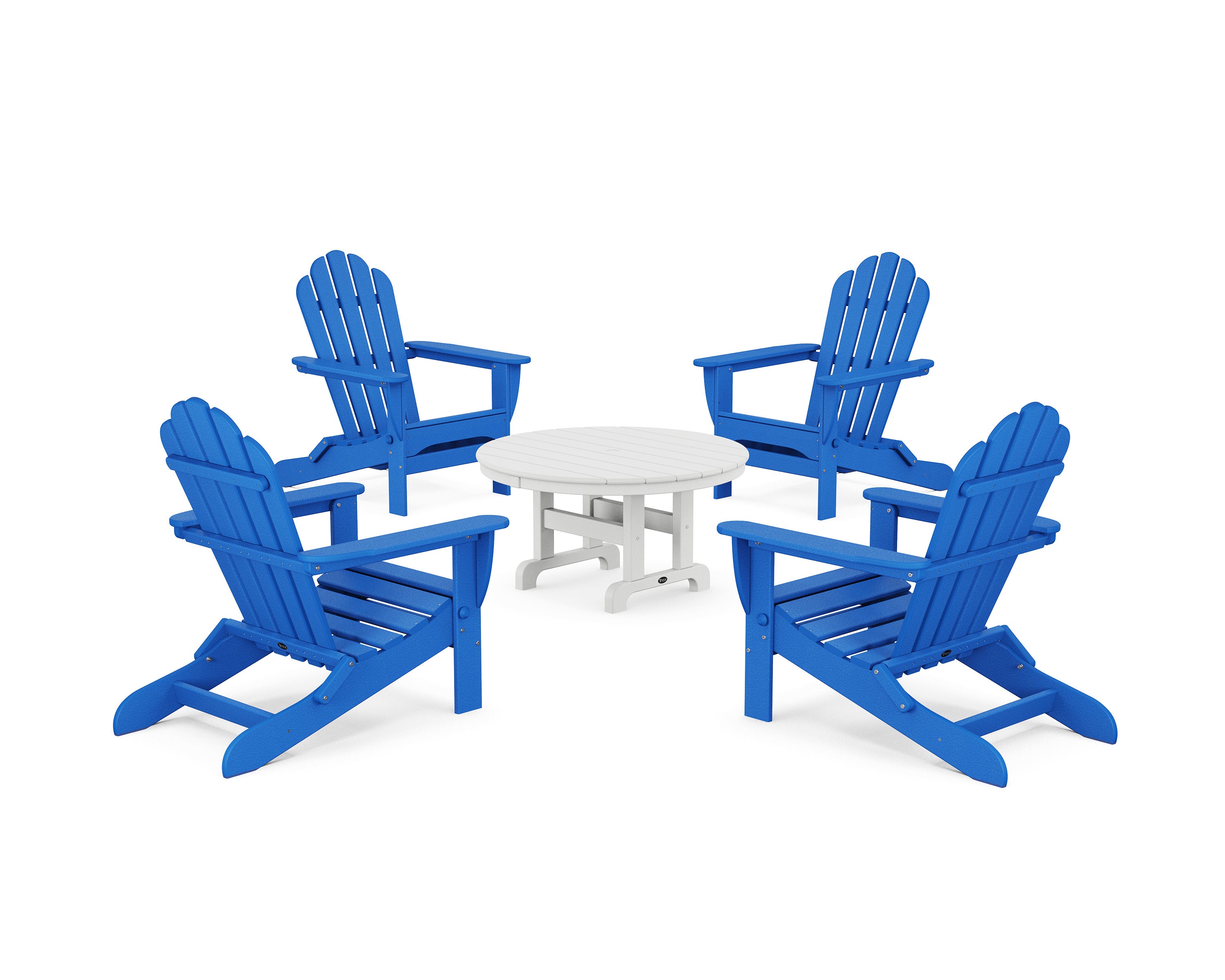 5-Piece Monterey Bay Folding Adirondack Chair Conversation Group in Pacific Blue