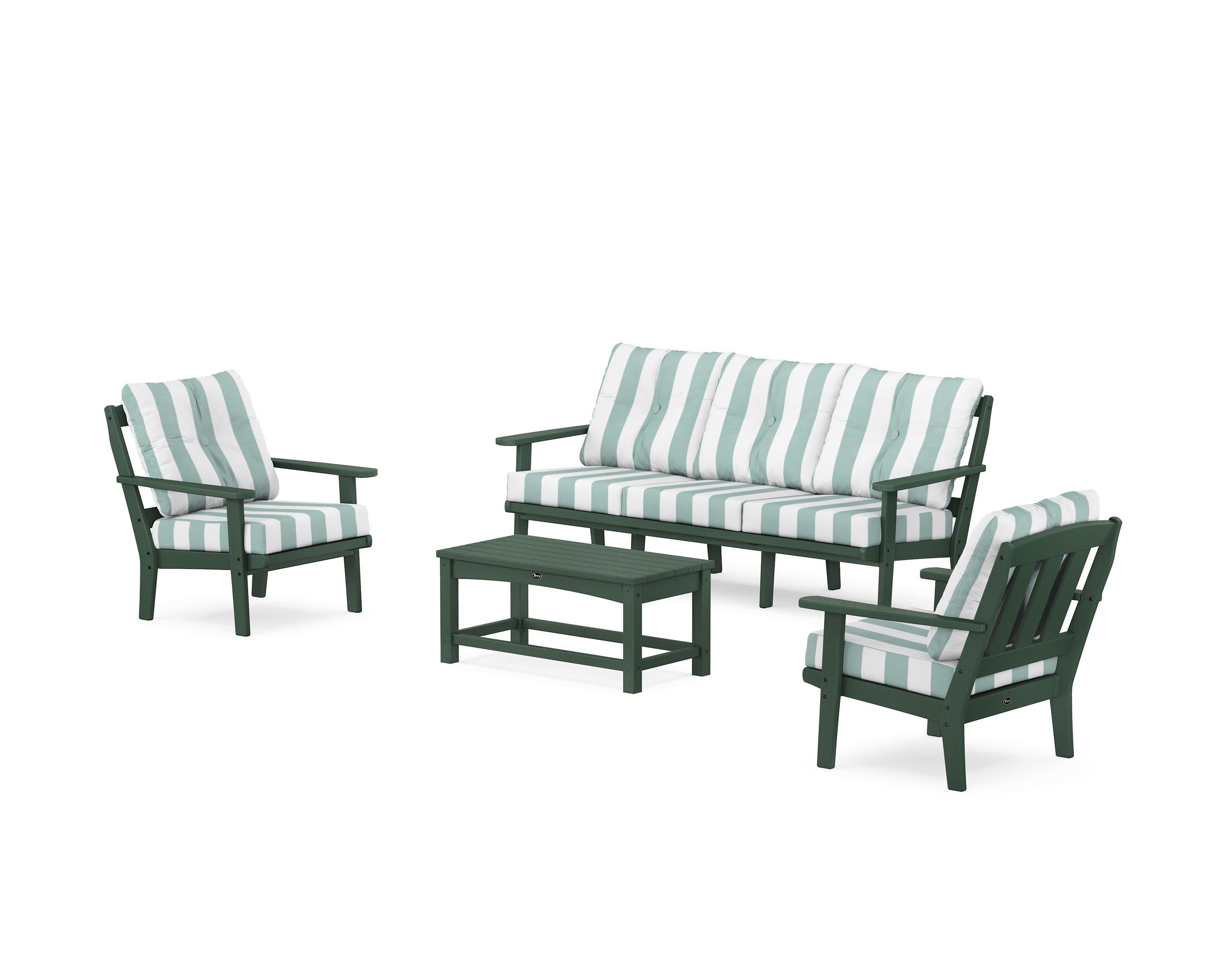 Cape Cod 4-Piece Deep Seating Set with Sofa in Rainforest Canopy / Cabana Stripe Glacier Spa