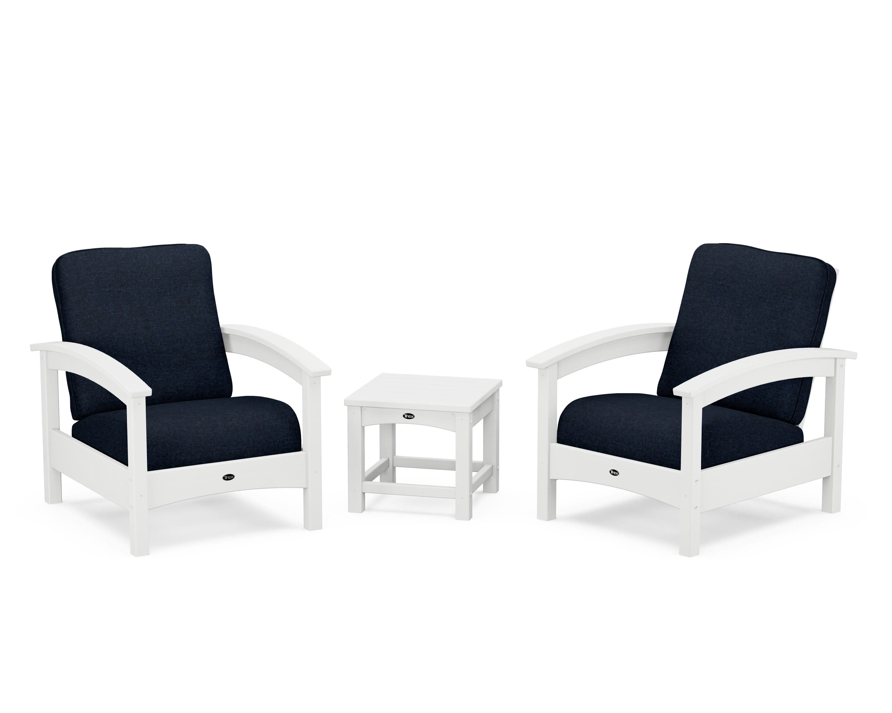 Rockport Club 3-Piece Deep Seating Conversation Set in Classic White / Marine Indigo
