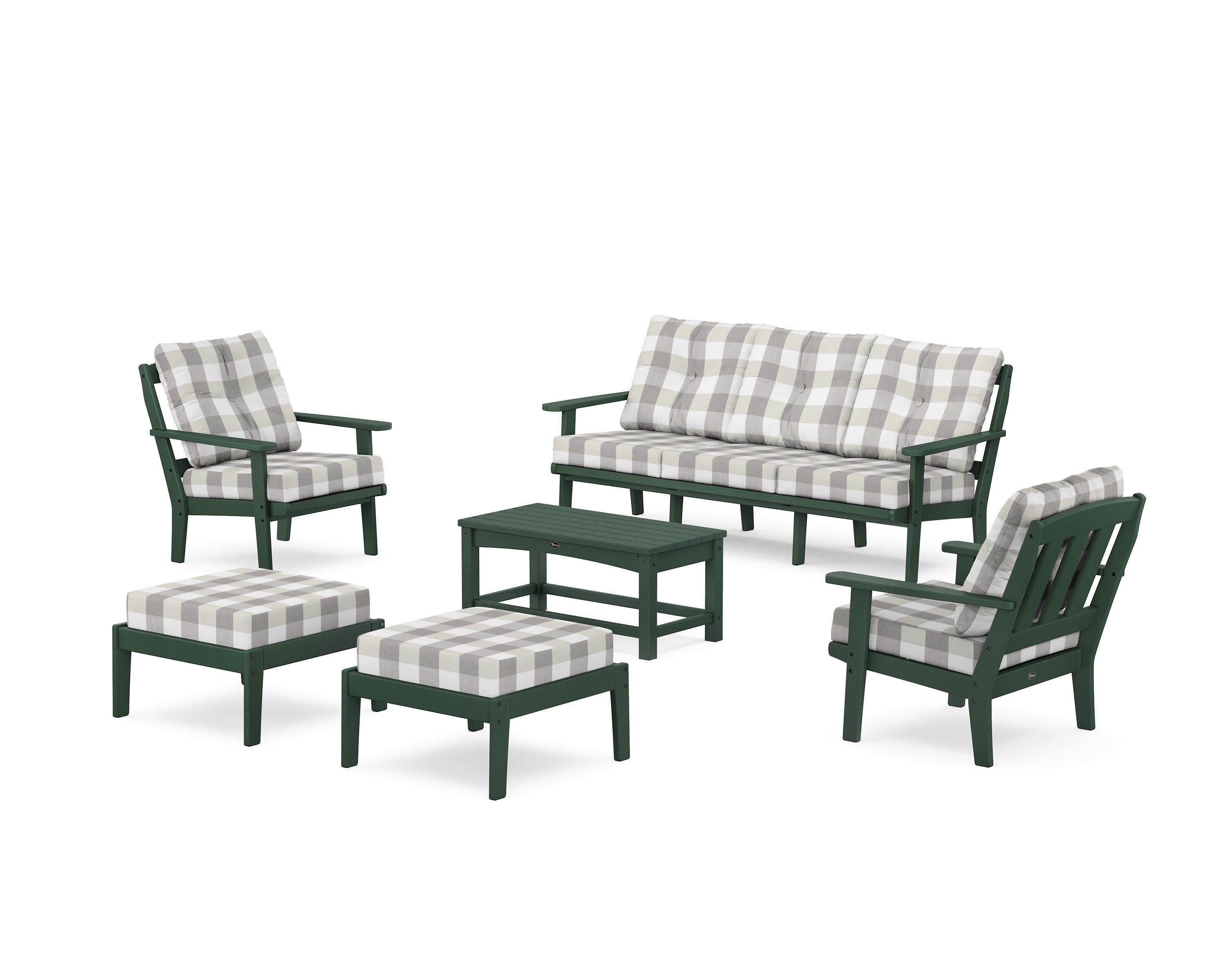 Cape Cod 6-Piece Lounge Sofa Set in Rainforest Canopy / Buffalo Plaid Grey Mist