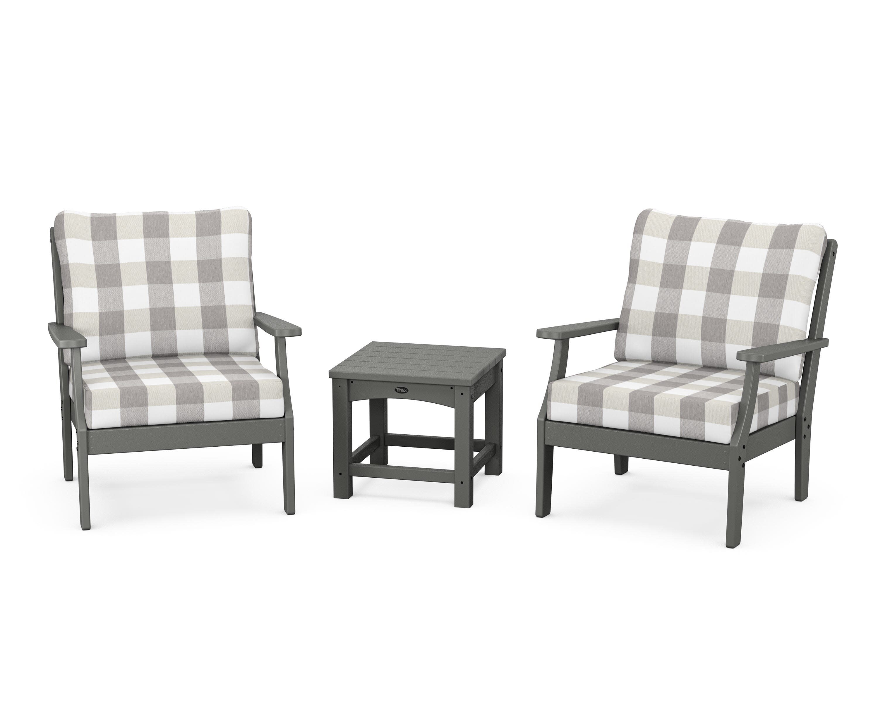 Yacht Club 3-Piece Deep Seating Set in Stepping Stone / Buffalo Plaid Grey Mist