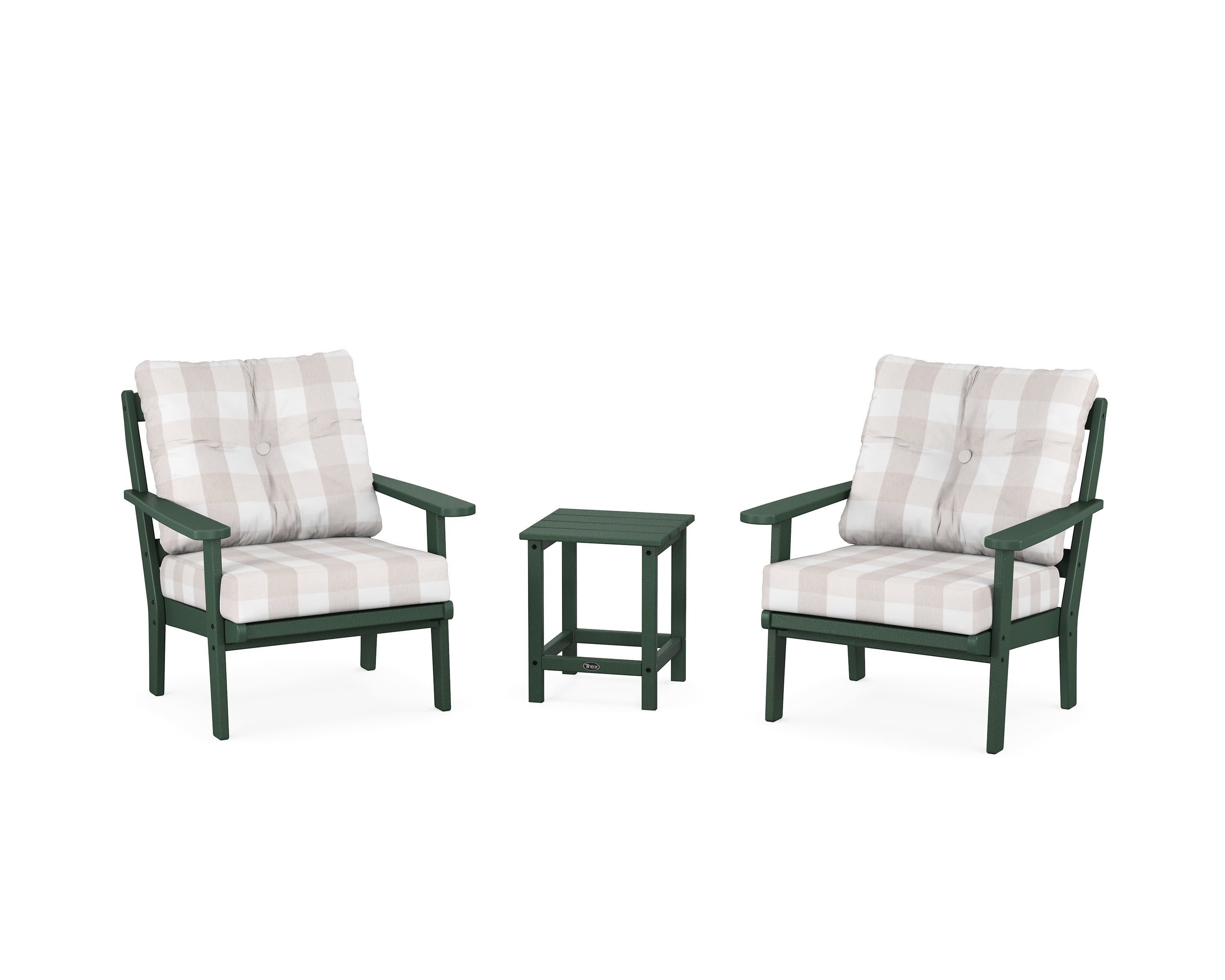 Cape Cod 3-Piece Deep Seating Set in Rainforest Canopy / Buffalo Plaid Dune Burlap