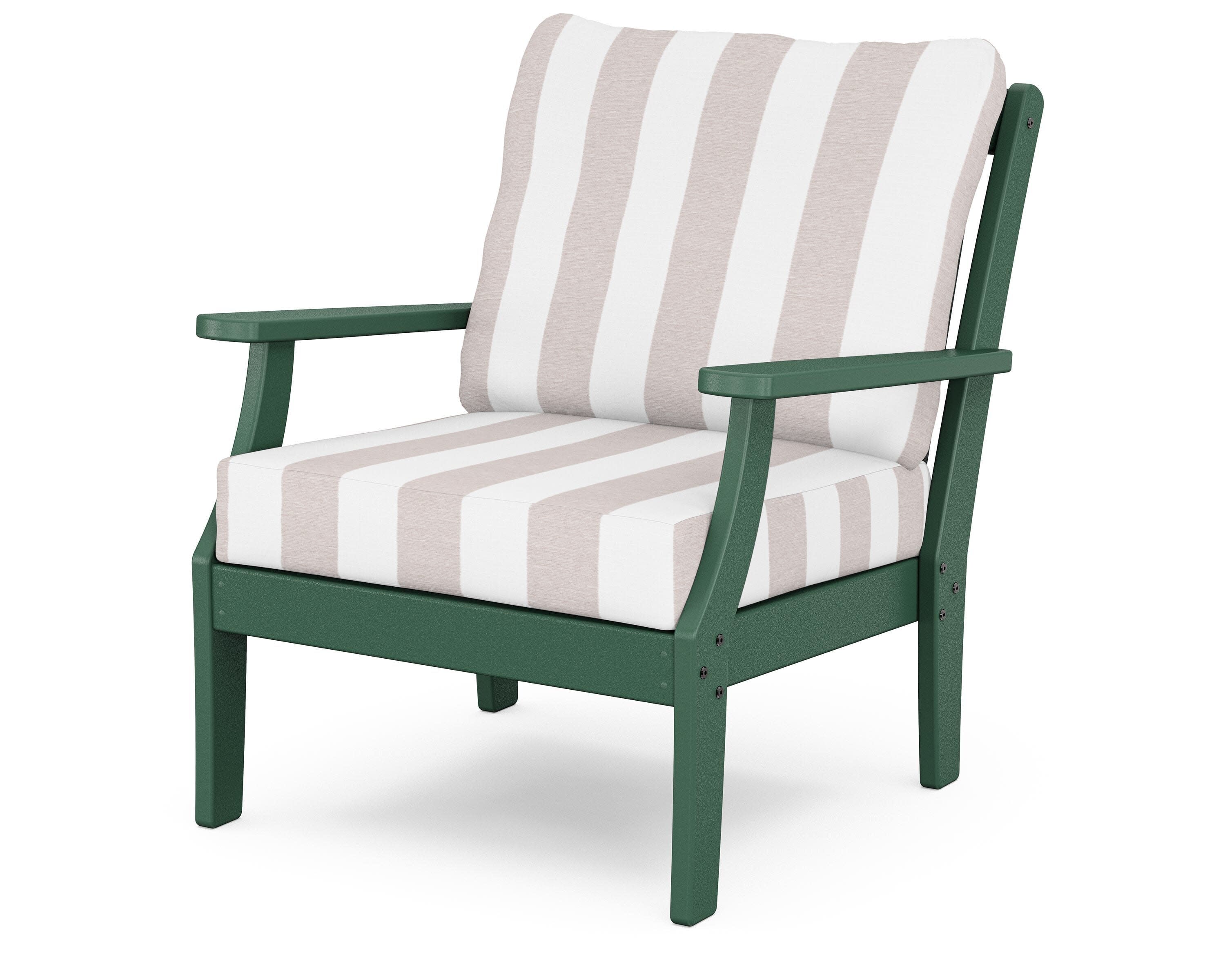 Yacht Club Deep Seating Chair in Rainforest Canopy / Cabana Stripe Dune Burlap