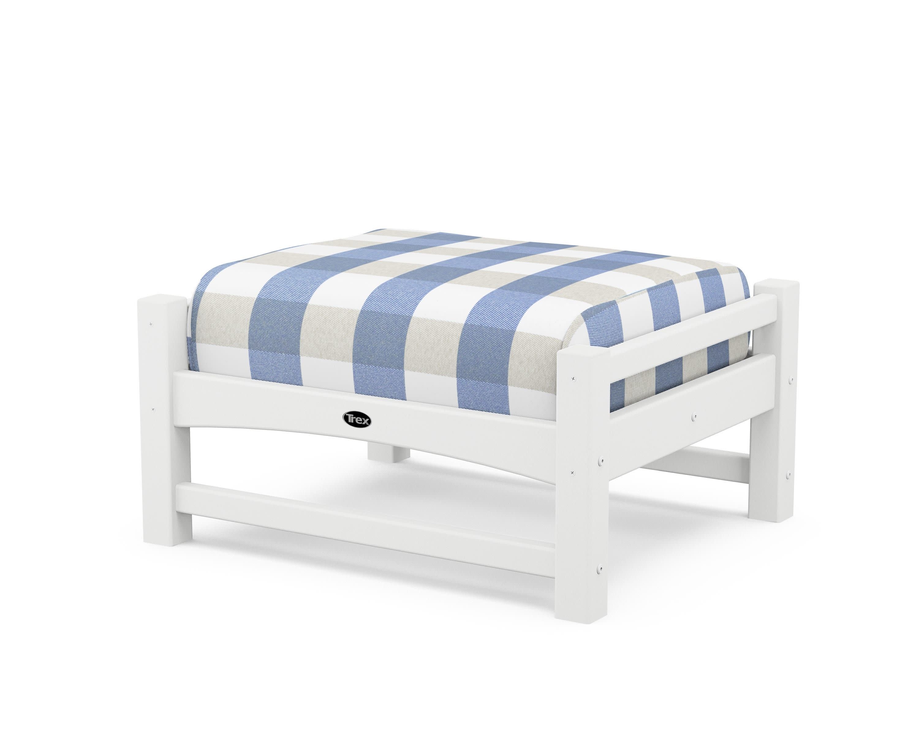 Rockport Club Ottoman in Classic White / Buffalo Plaid Sky Blue