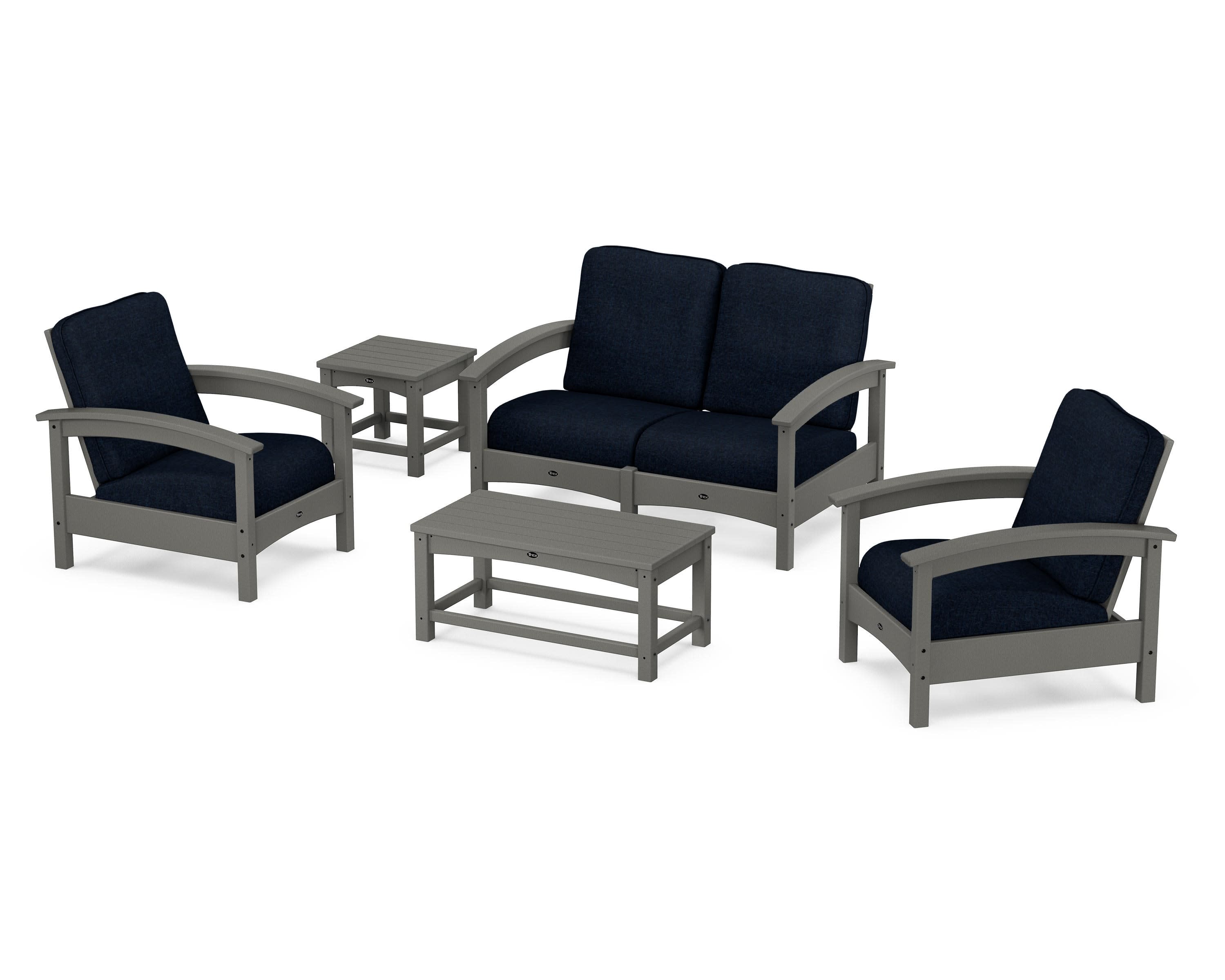 Rockport Club 6-Piece Deep Seating Conversation Set in Stepping Stone / Marine Indigo