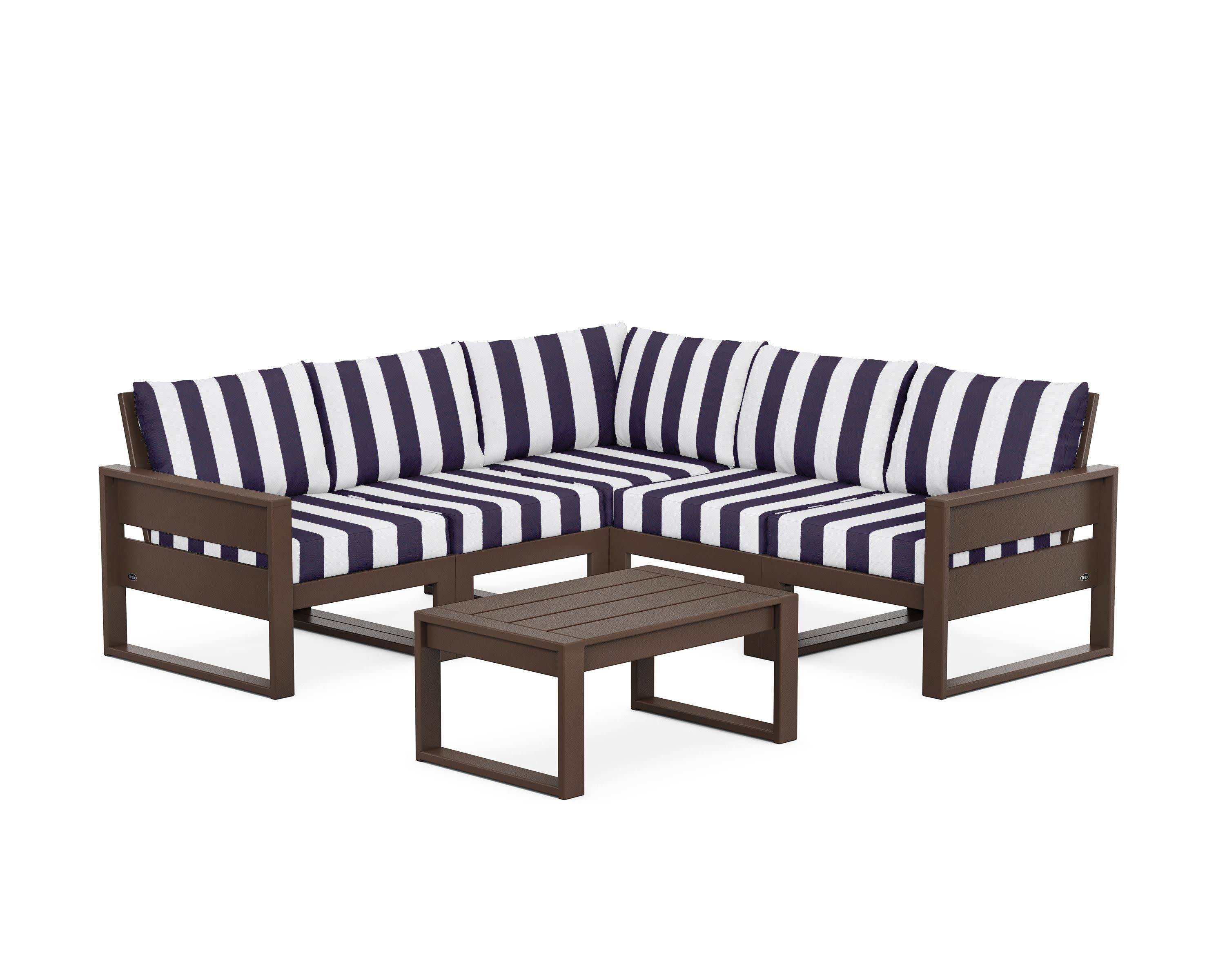 Eastport 6-Piece Deep Seating Sectional + Coffee Table Set in Vintage Lantern / Cabana Stripe Navy