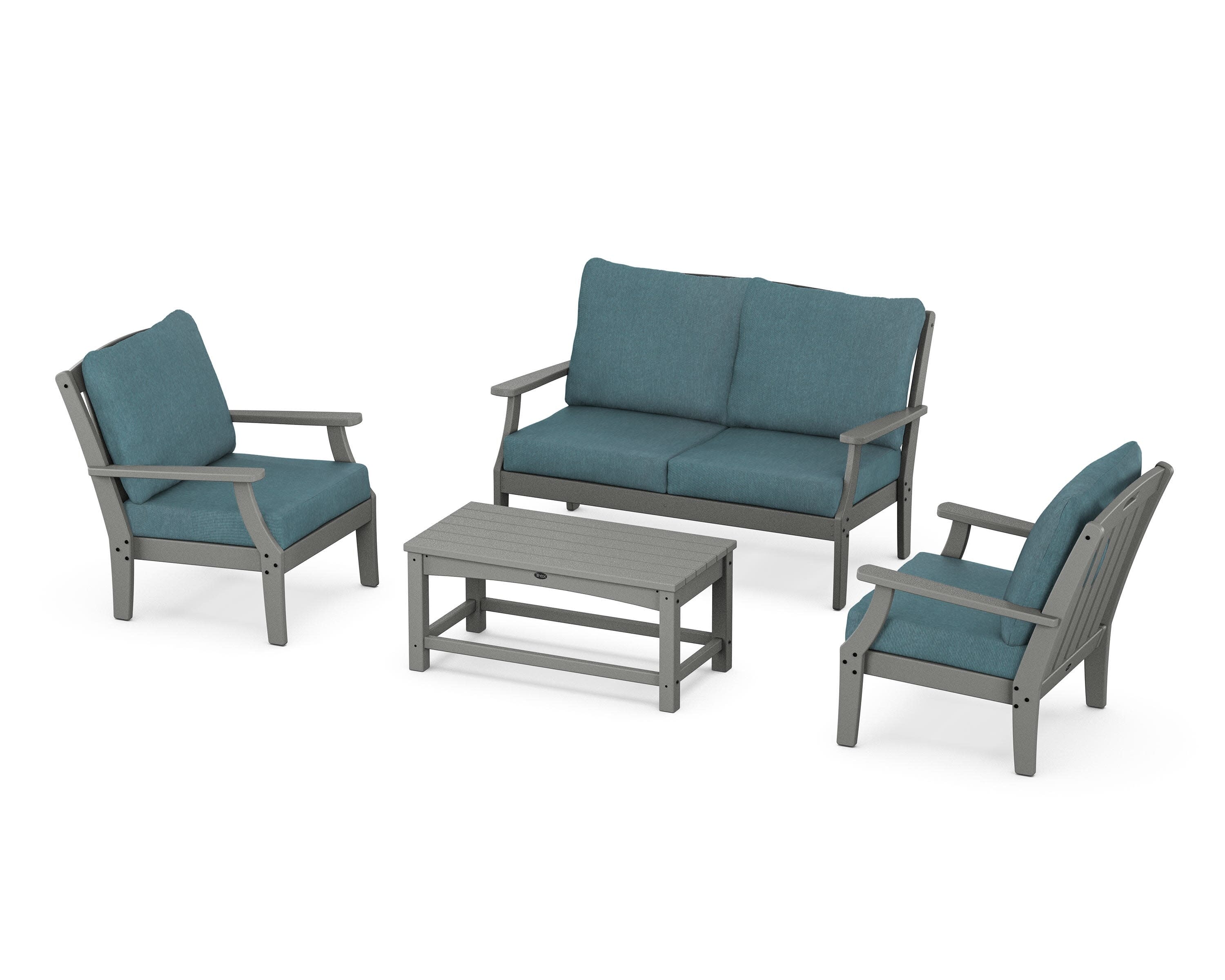 Yacht Club 4-Piece Deep Seating Chair Set in Stepping Stone / Ocean Teal