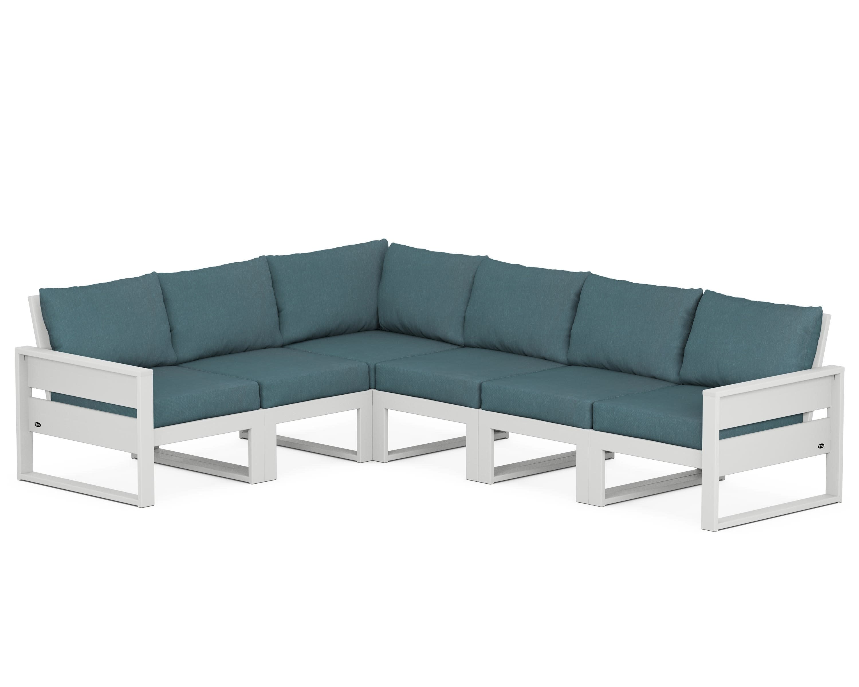 Eastport 6-Piece Sectional in Classic White / Ocean Teal