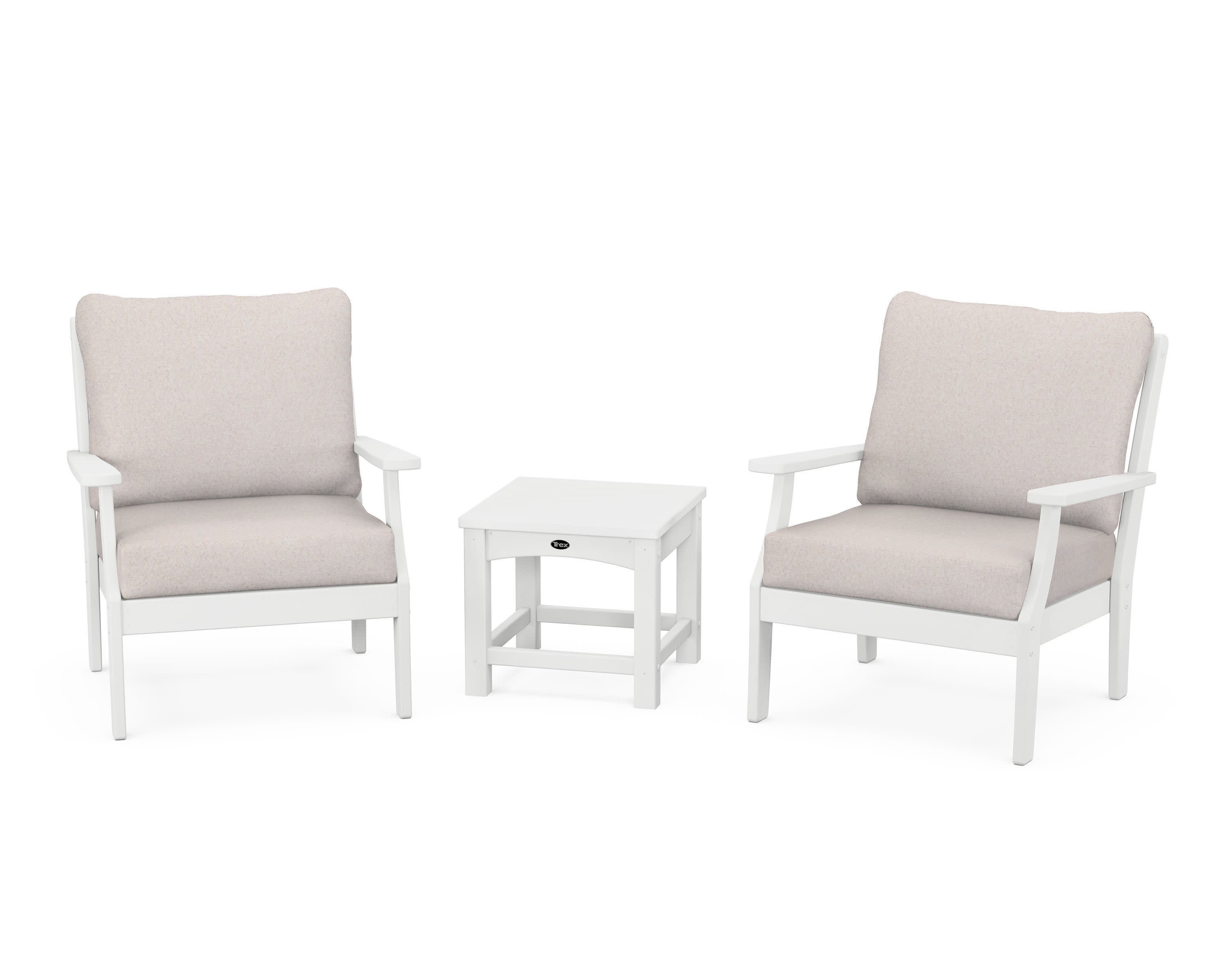 Yacht Club 3-Piece Deep Seating Set in Classic White / Dune Burlap