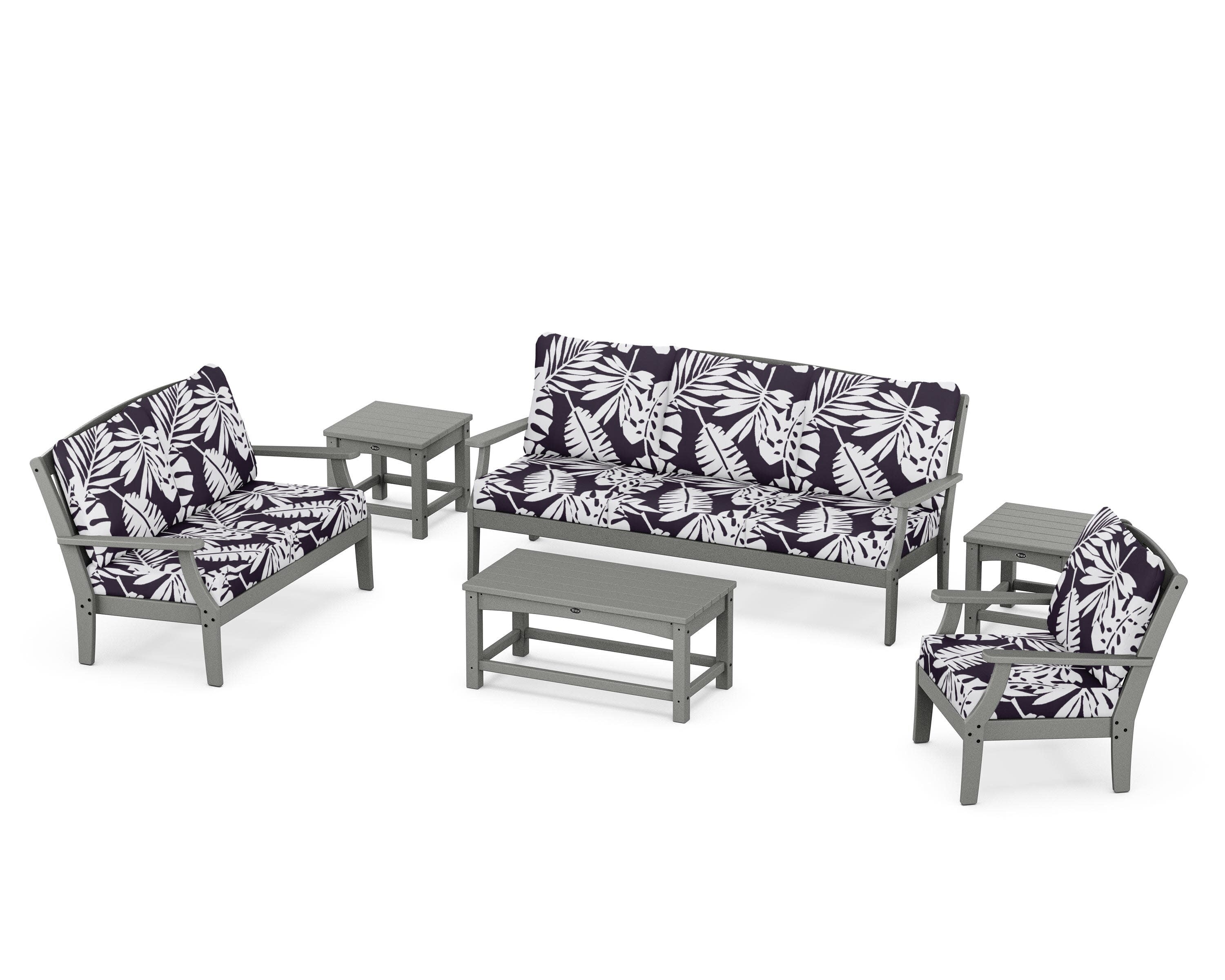 Yacht Club 6-Piece Deep Seating Set in Stepping Stone / Leaf Navy