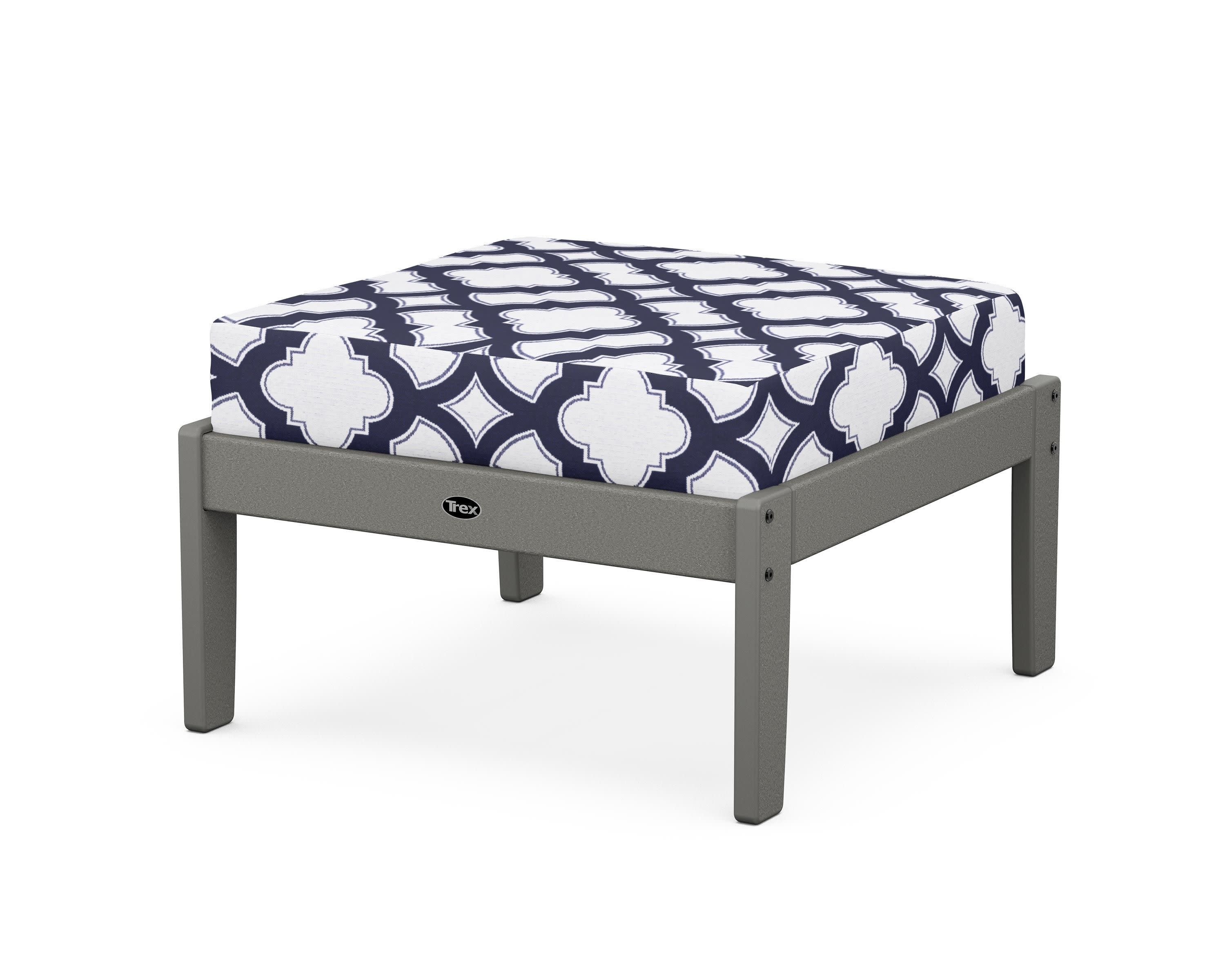 Yacht Club Deep Seating Ottoman in Stepping Stone / Trellis Navy