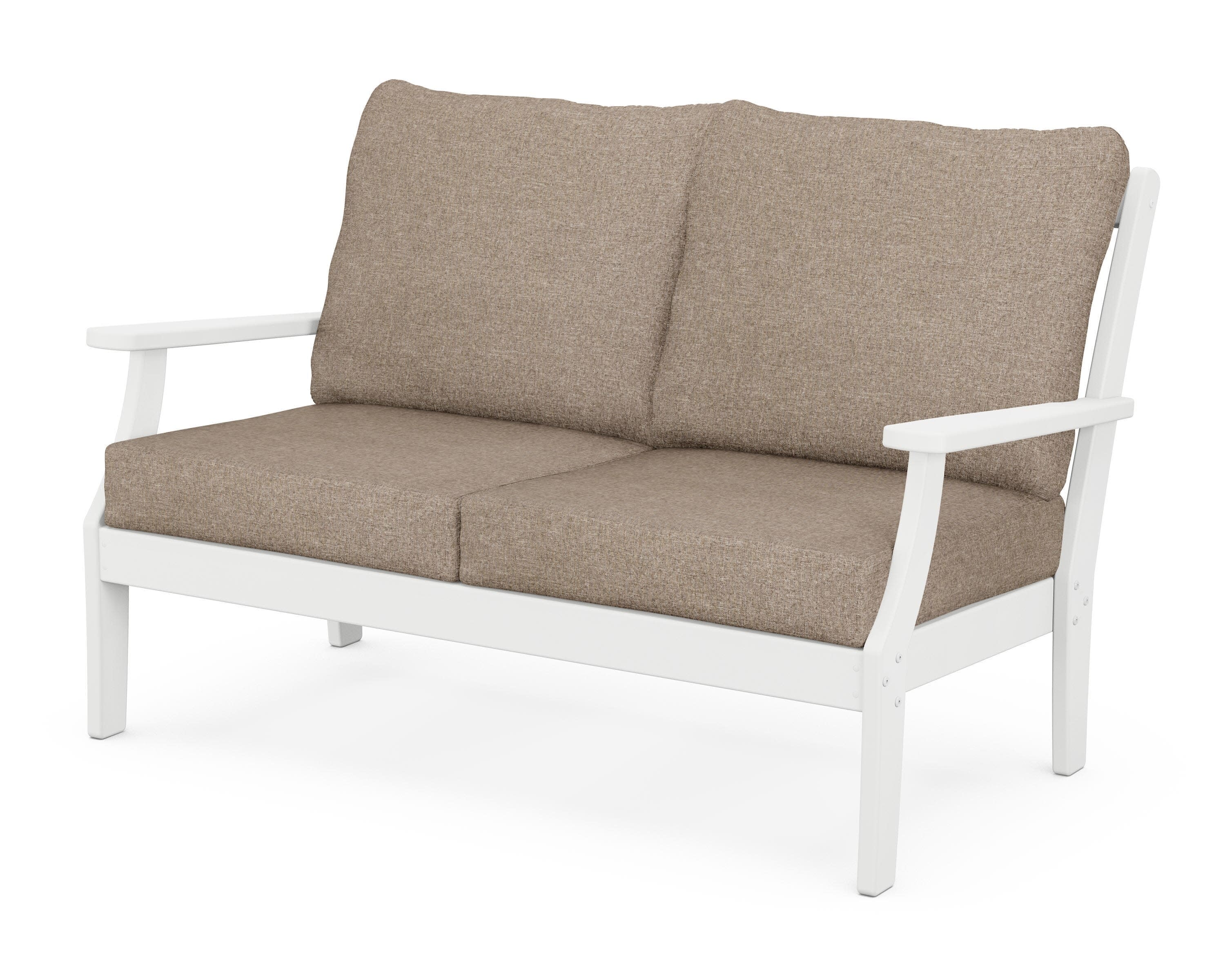 Yacht Club Deep Seating Loveseat in Classic White / Spiced Burlap