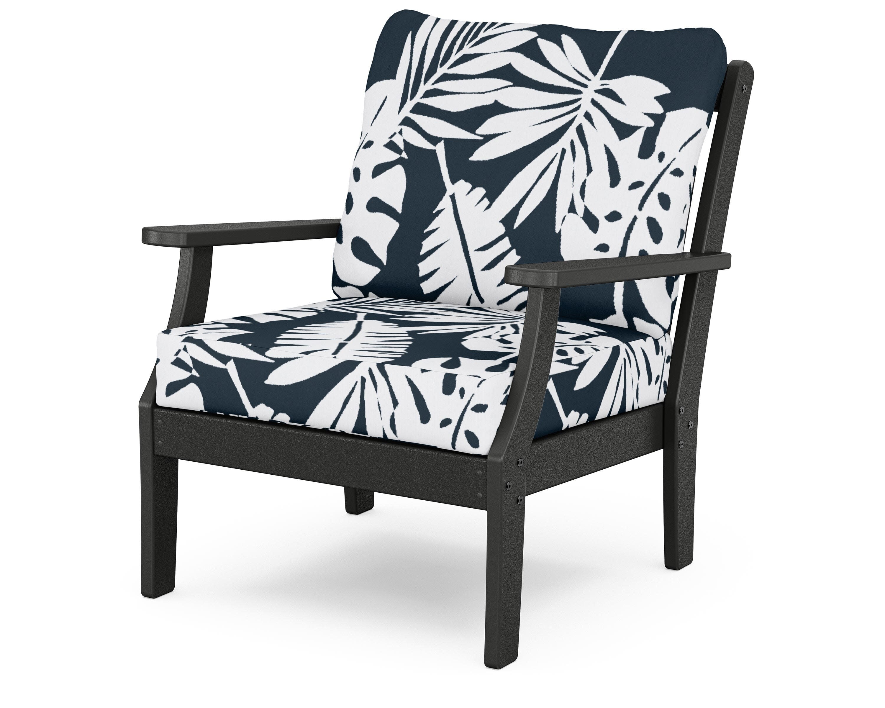 Yacht Club Deep Seating Chair in Charcoal Black / Leaf Marine Indigo