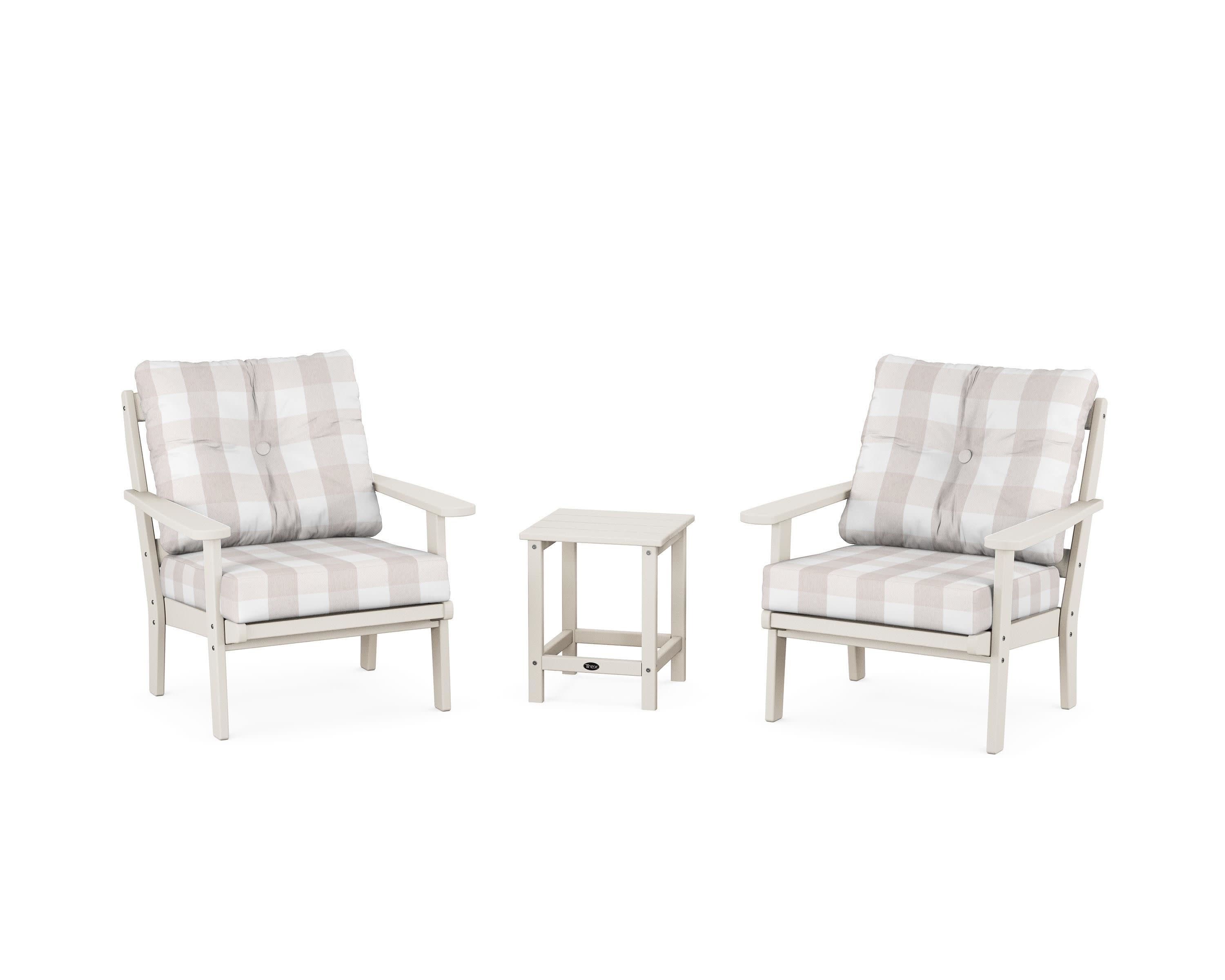 Cape Cod 3-Piece Deep Seating Set in Sand Castle / Buffalo Plaid Dune Burlap