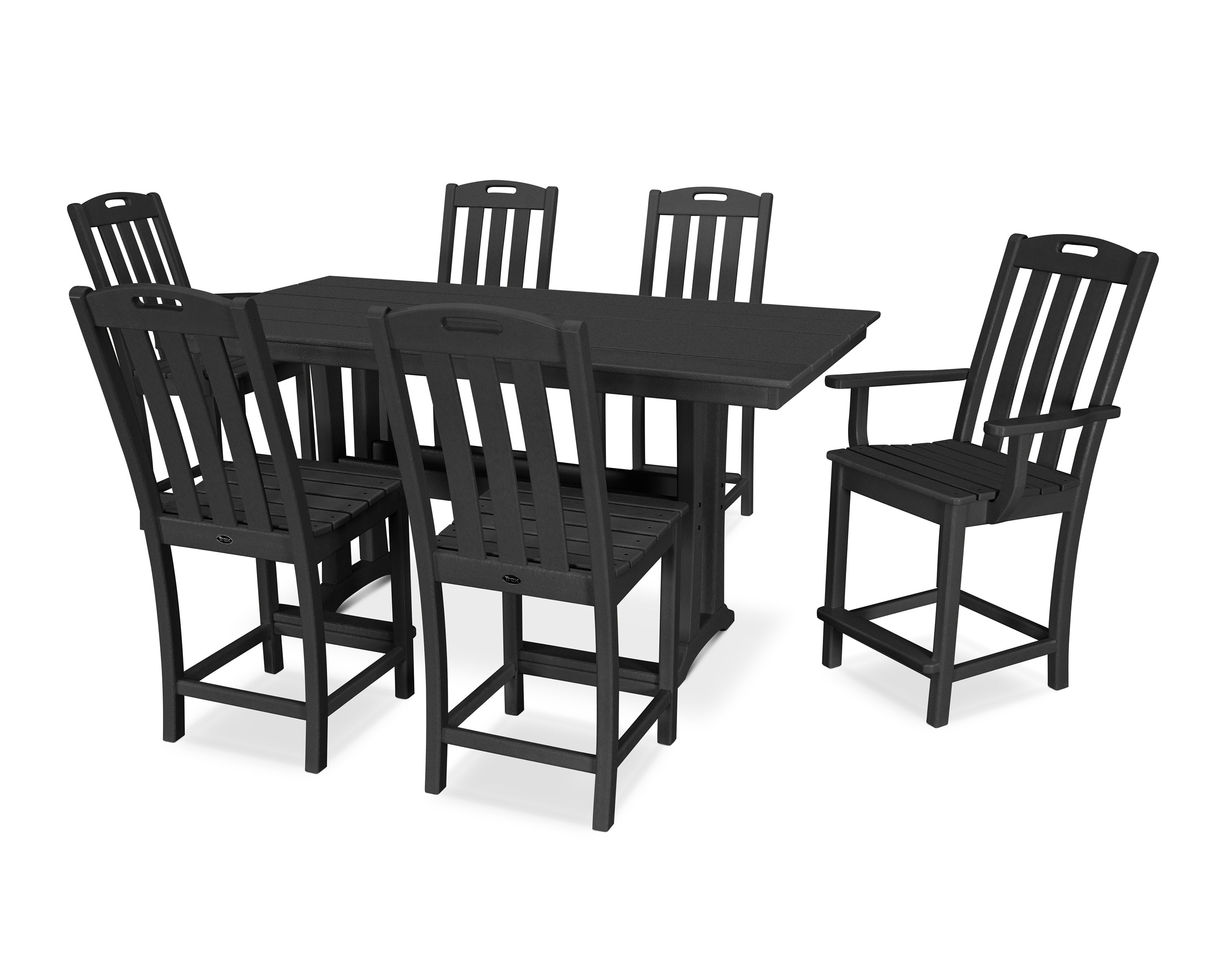Yacht Club 7-Piece Farmhouse Trestle Counter Set in Charcoal Black