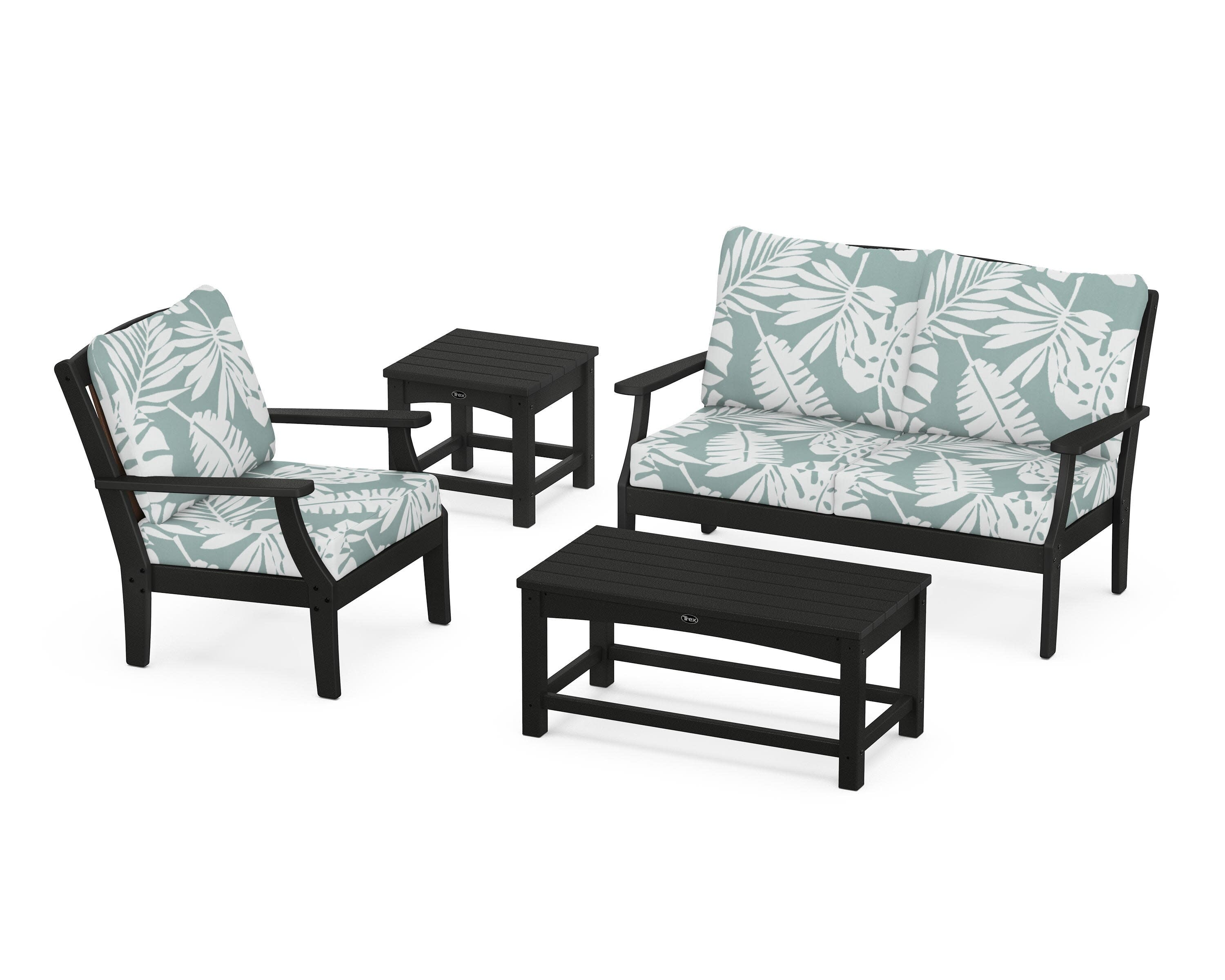 Yacht Club 4-Piece Deep Seating Set in Charcoal Black / Leaf Glacier Spa