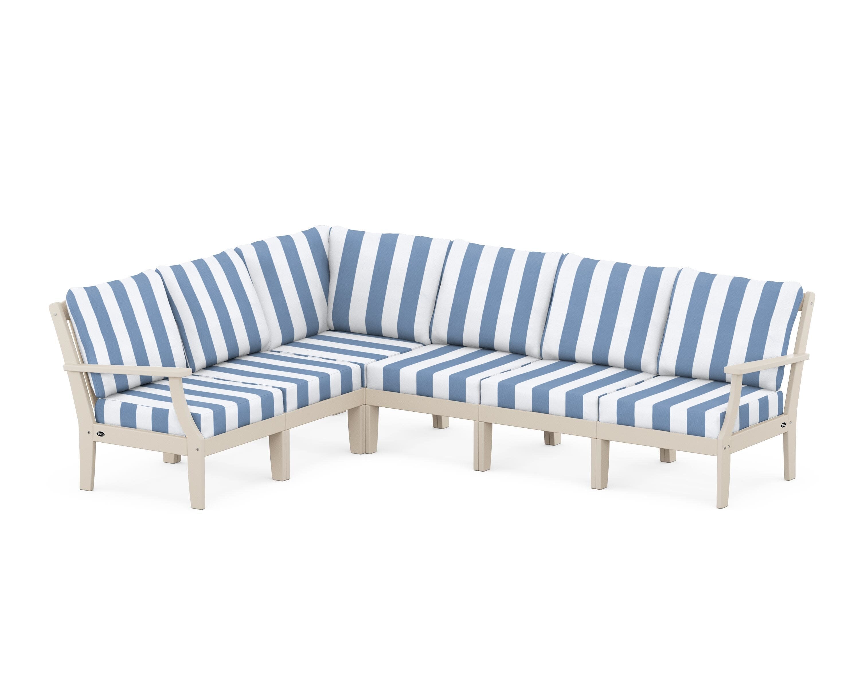 Yacht Club Modular 6-Piece Deep Seating Set in Sand Castle / Cabana Stripe Sky Blue