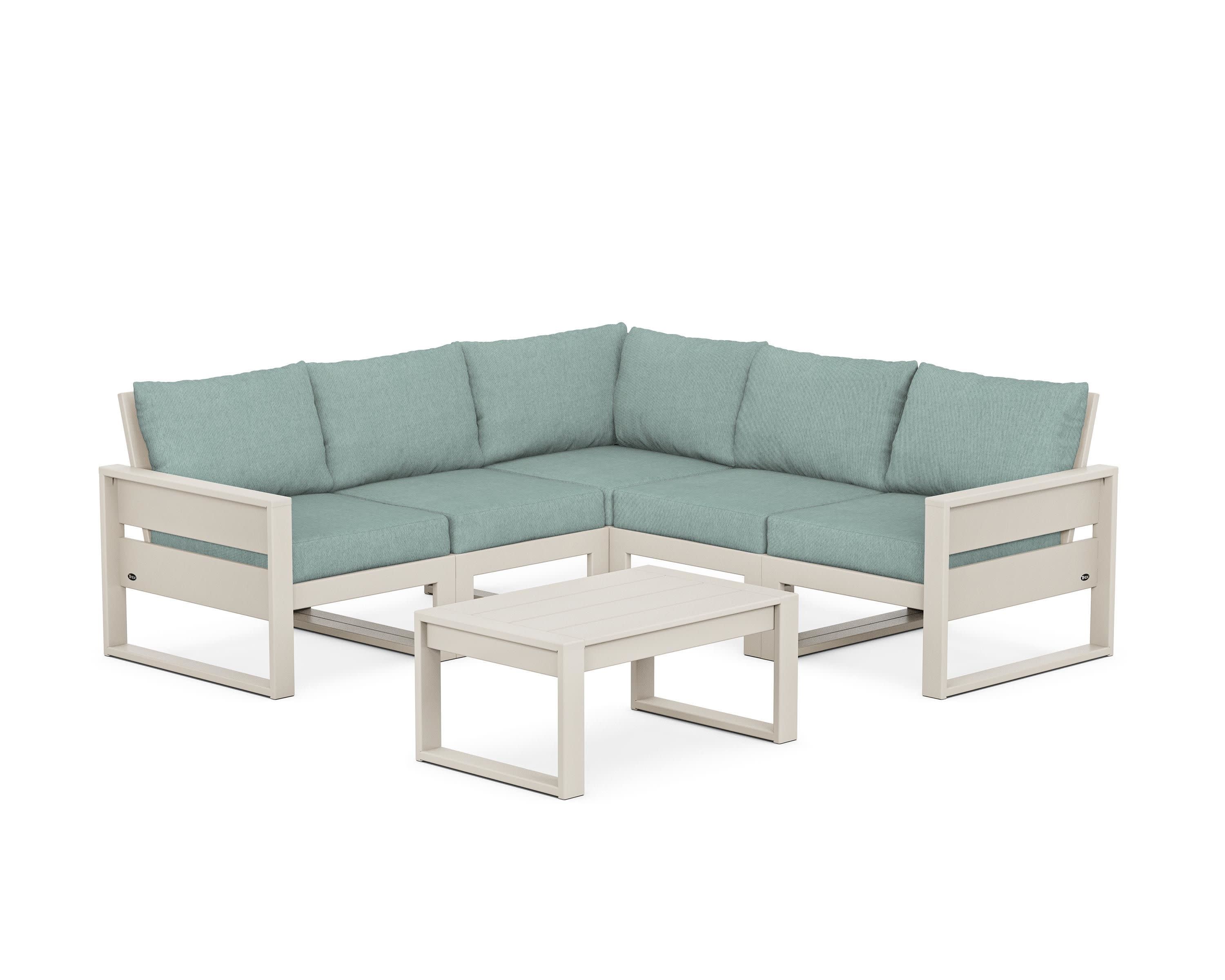 Eastport 6-Piece Deep Seating Sectional + Coffee Table Set in Sand Castle / Glacier Spa