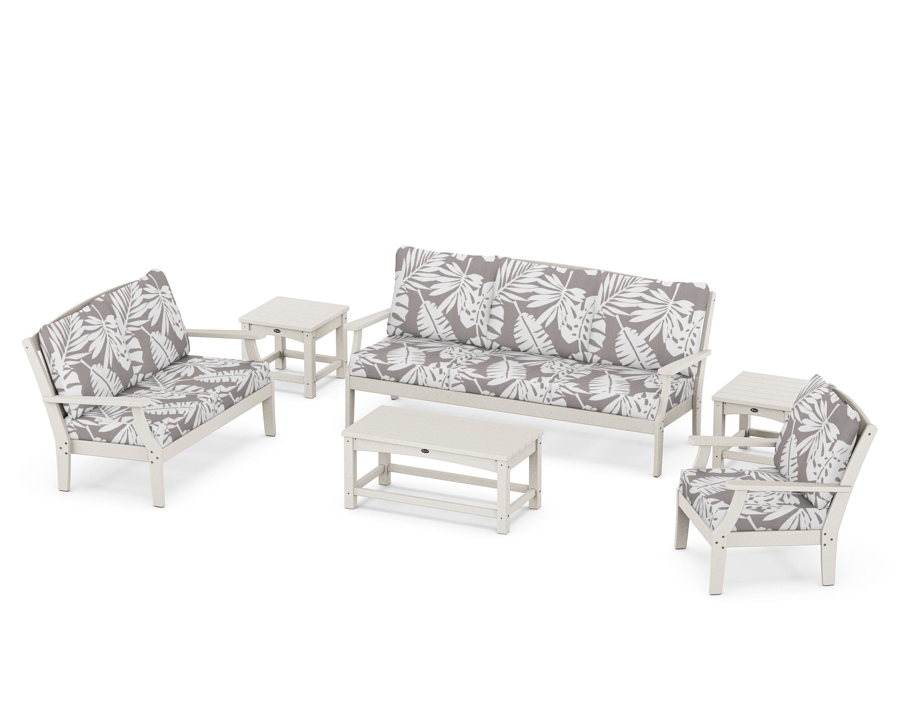 Yacht Club 6-Piece Deep Seating Set in Sand Castle / Leaf Grey Mist