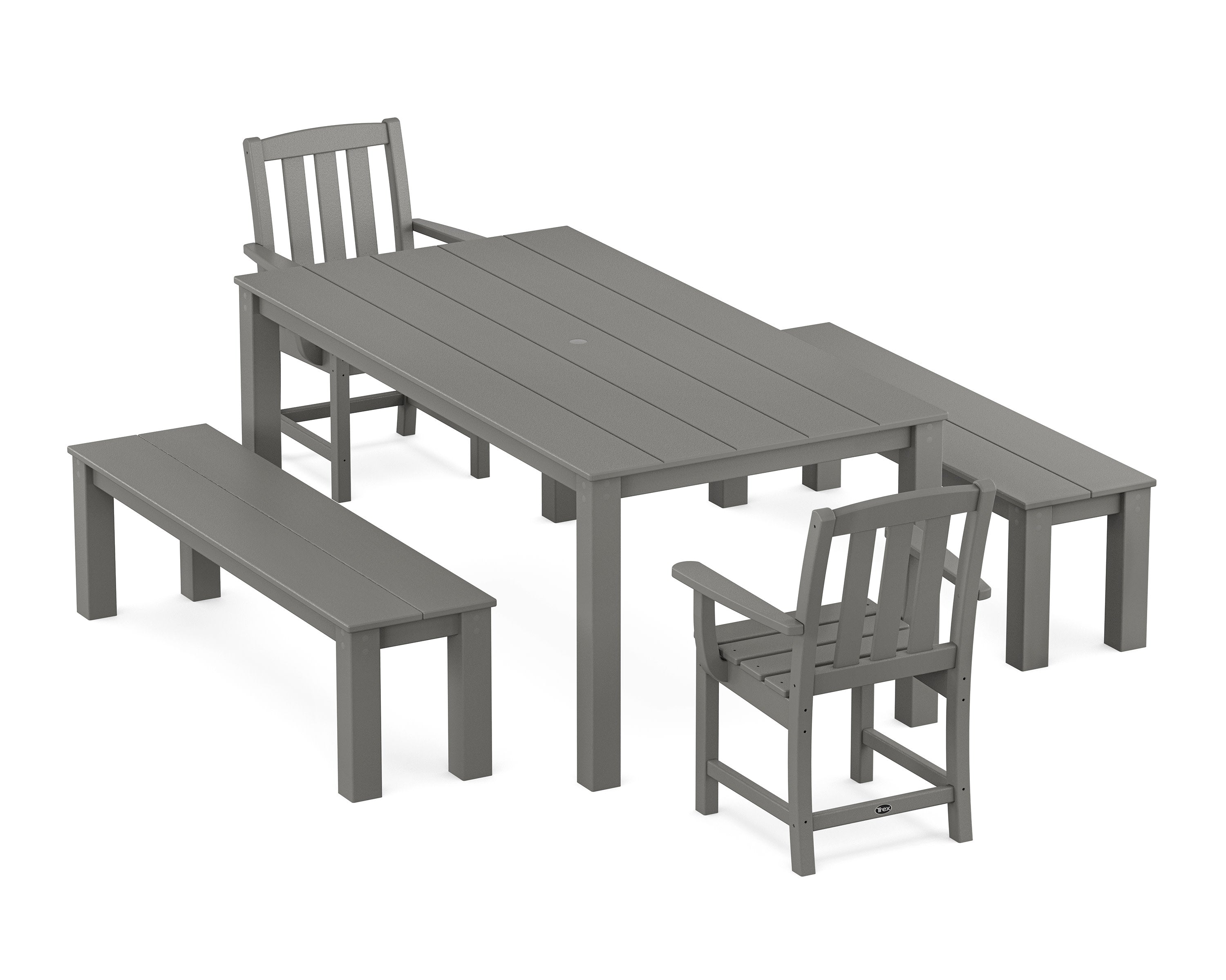 Cape Cod 5-Piece Parsons Dining Set with Benches in Stepping Stone