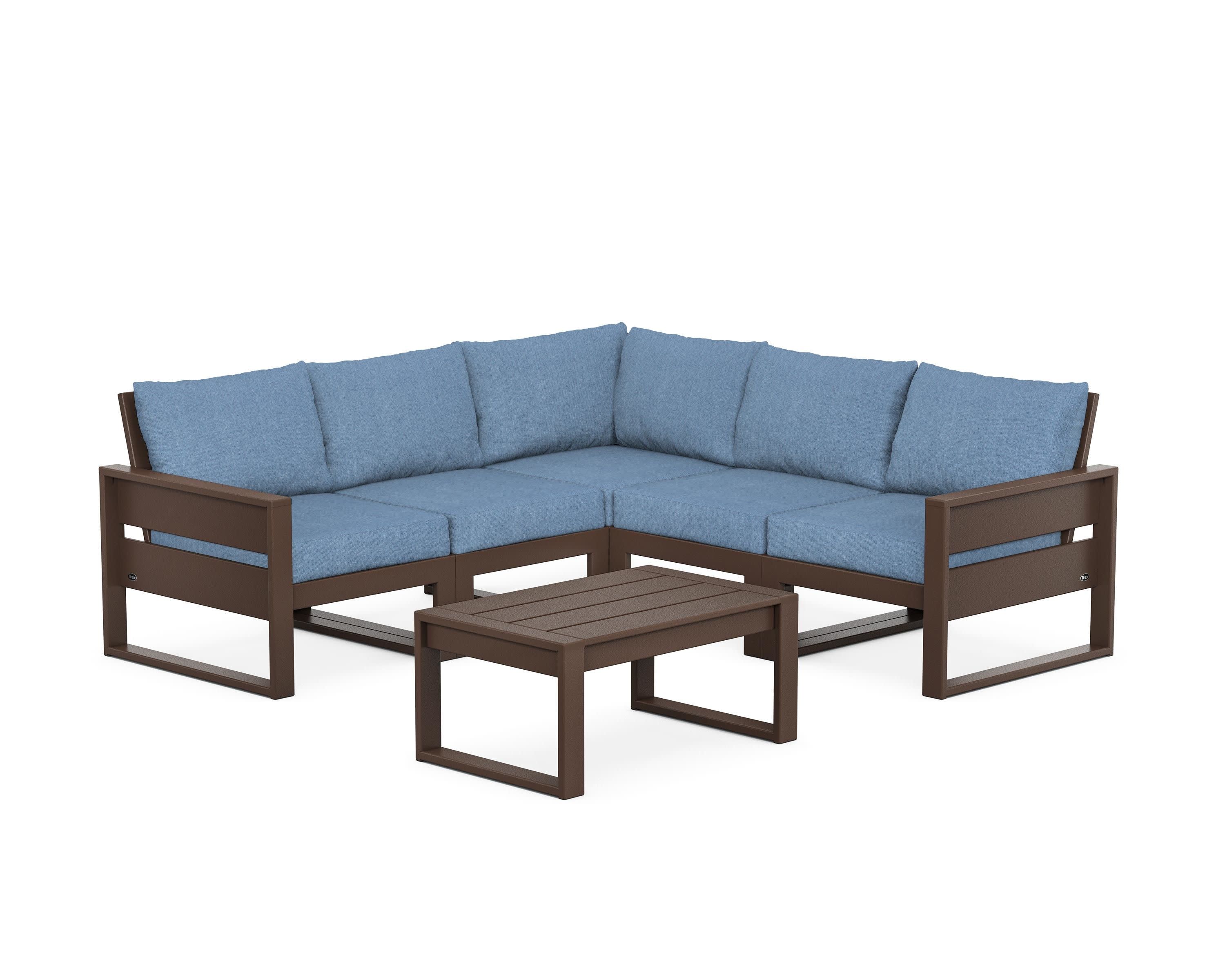 Eastport 6-Piece Deep Seating Sectional + Coffee Table Set in Vintage Lantern / Sky Blue
