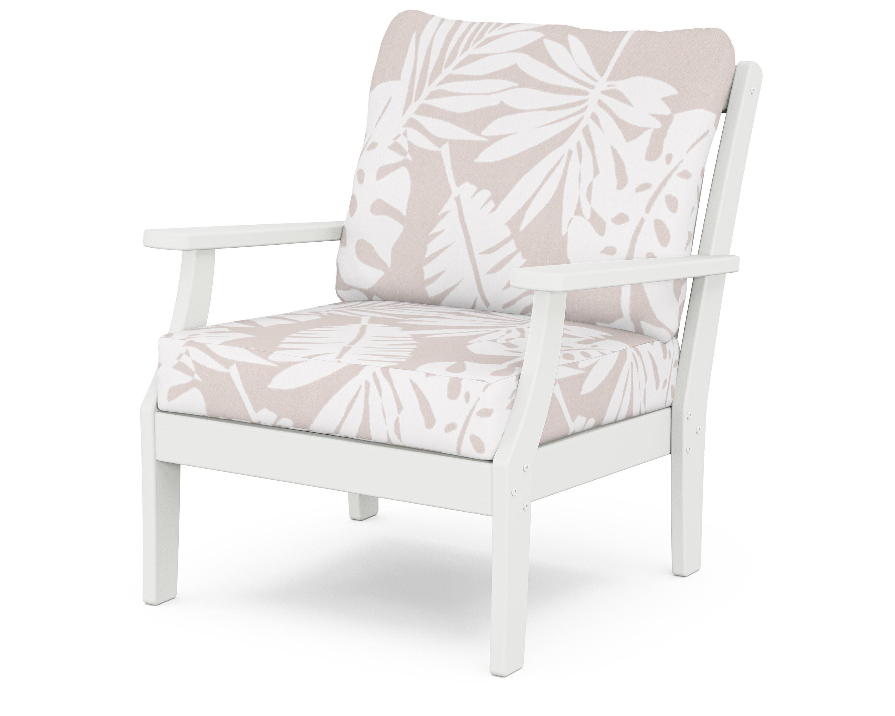Yacht Club Deep Seating Chair in Classic White / Leaf Dune Burlap