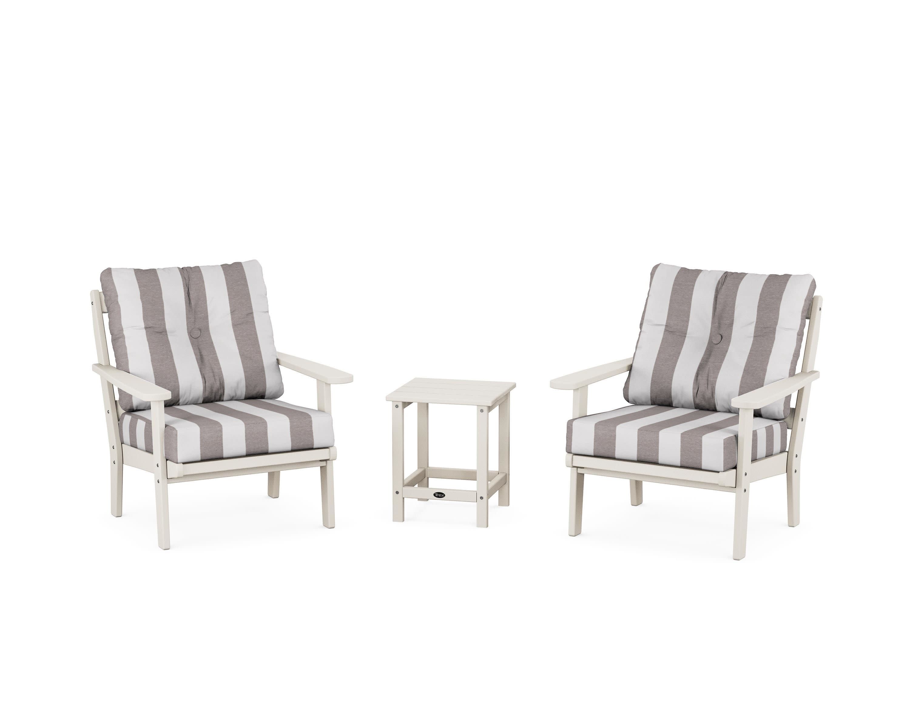Cape Cod 3-Piece Deep Seating Set in Sand Castle / Cabana Stripe Grey Mist