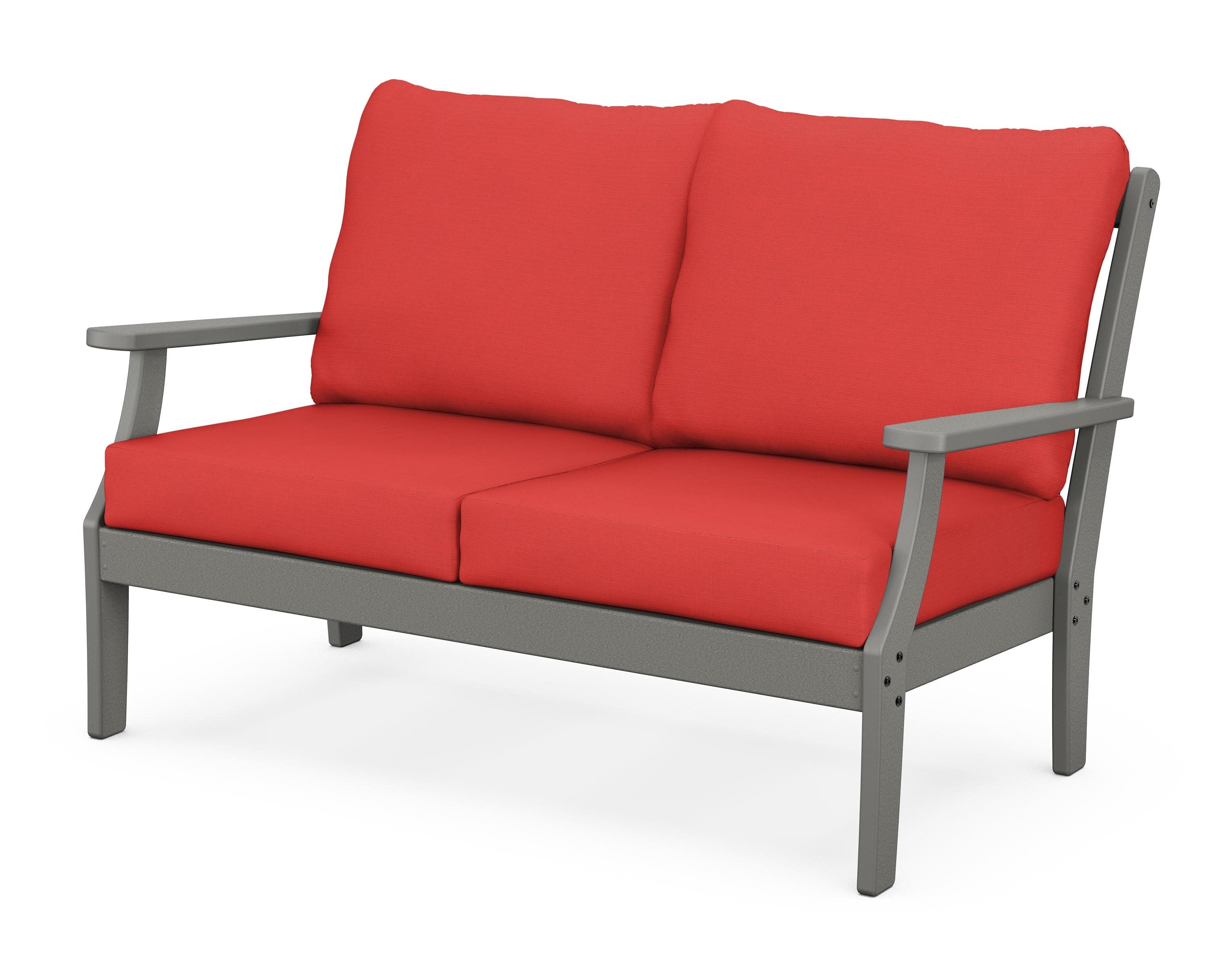 Yacht Club Deep Seating Loveseat in Stepping Stone / Crimson Linen