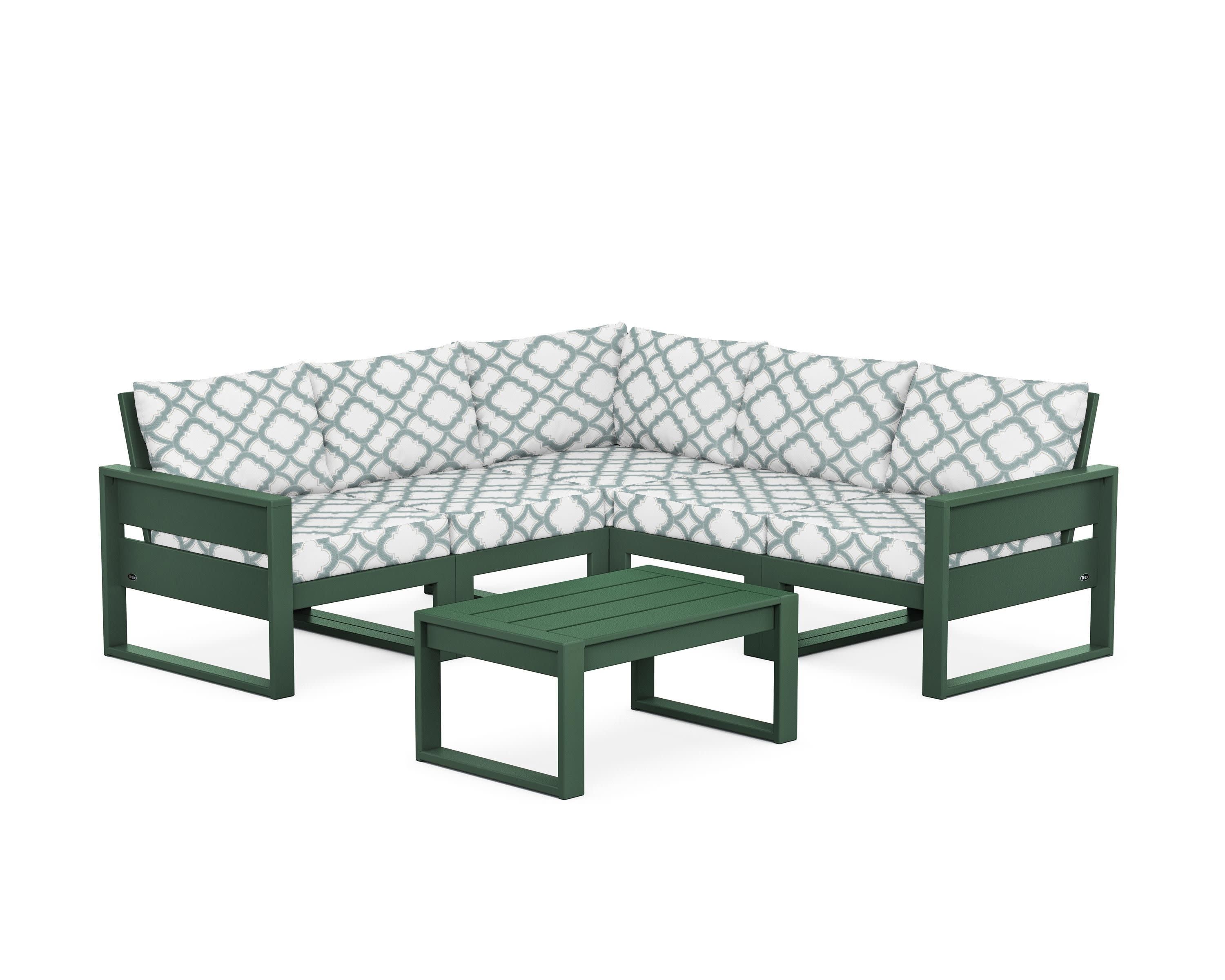 Eastport 6-Piece Deep Seating Sectional + Coffee Table Set in Rainforest Canopy / Trellis Glacier Spa