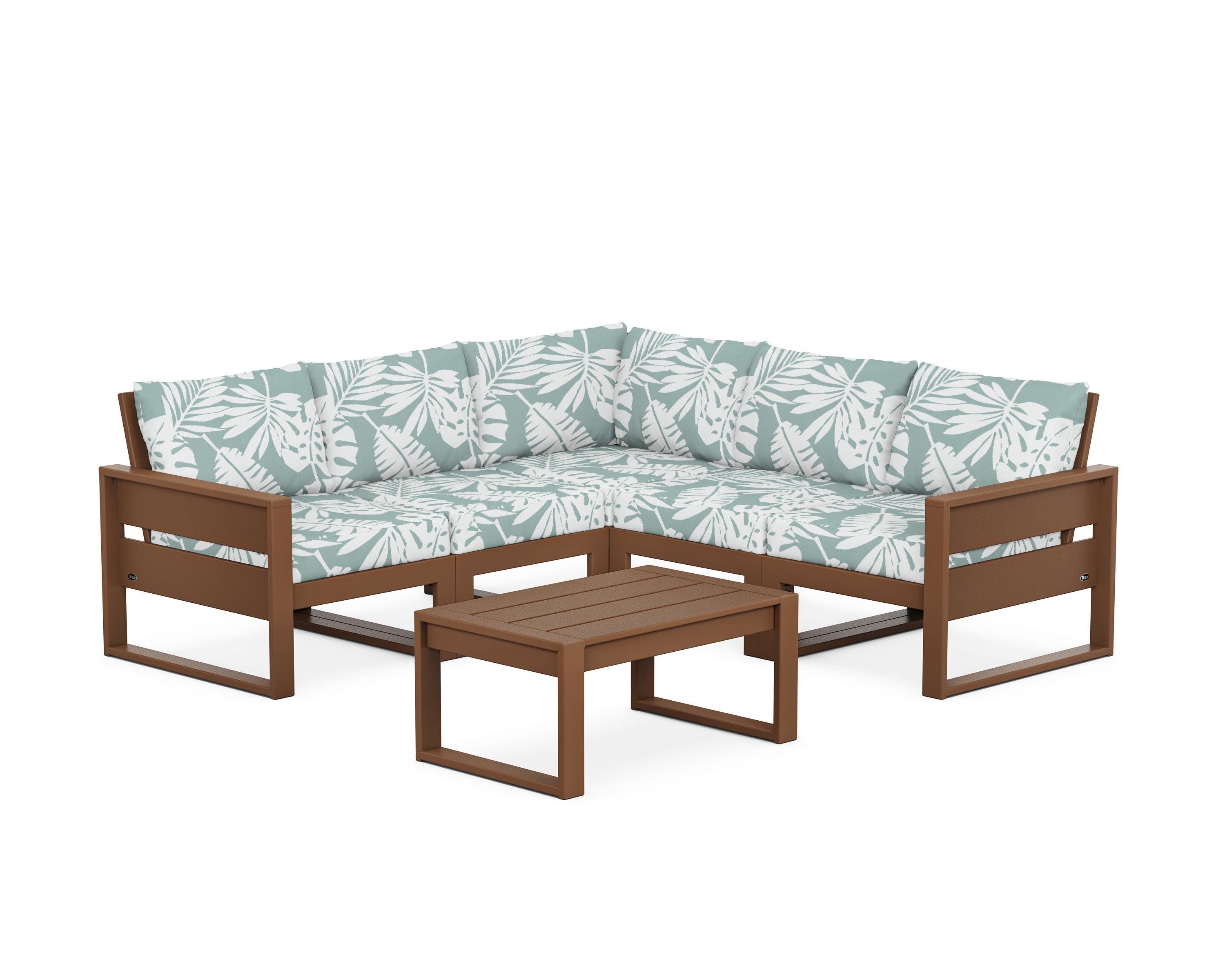 Eastport 6-Piece Deep Seating Sectional + Coffee Table Set in Tree House / Leaf Glacier Spa