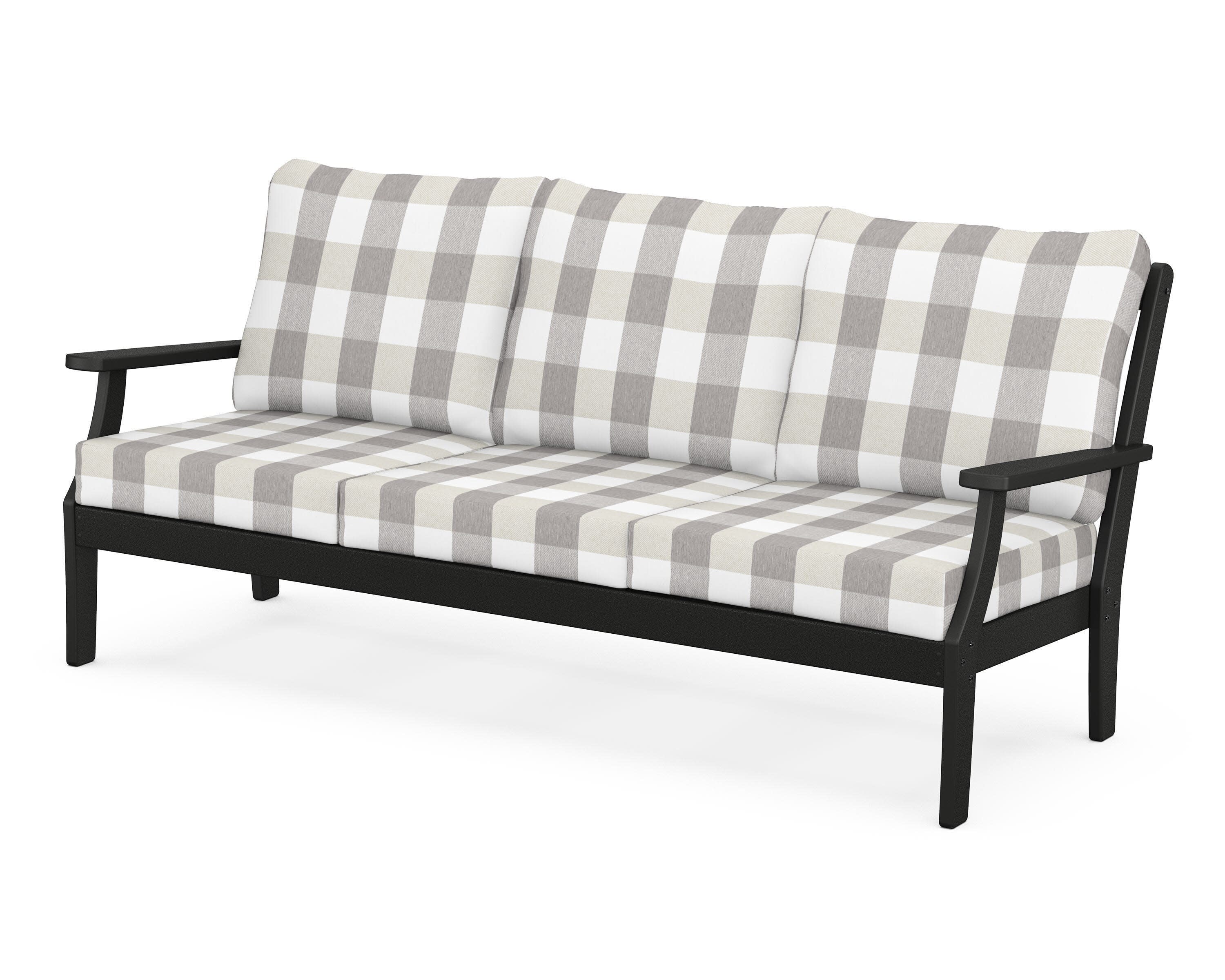 Yacht Club Deep Seating Sofa in Charcoal Black / Buffalo Plaid Grey Mist