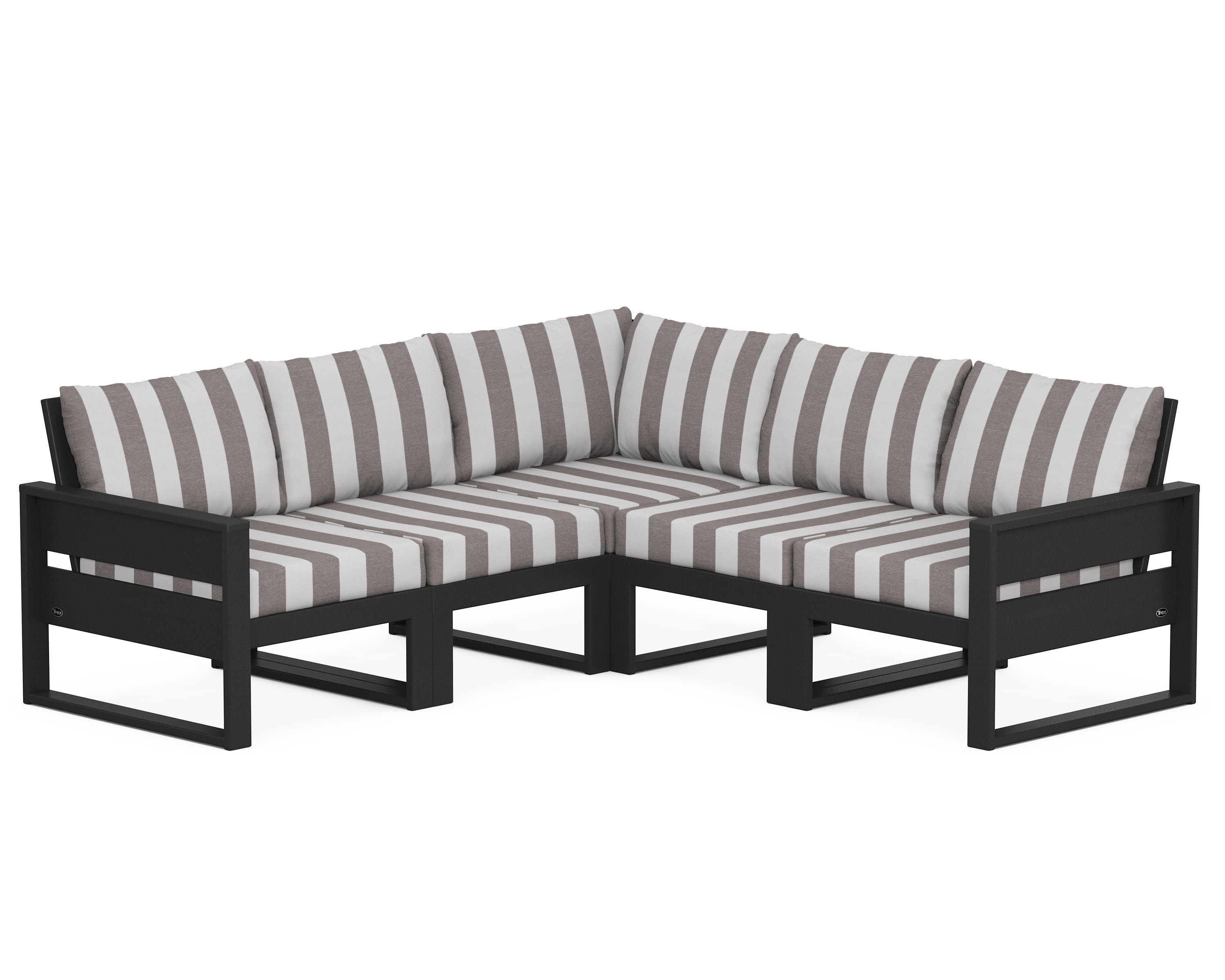 Eastport 5-Piece Sectional in Charcoal Black / Cabana Stripe Grey Mist