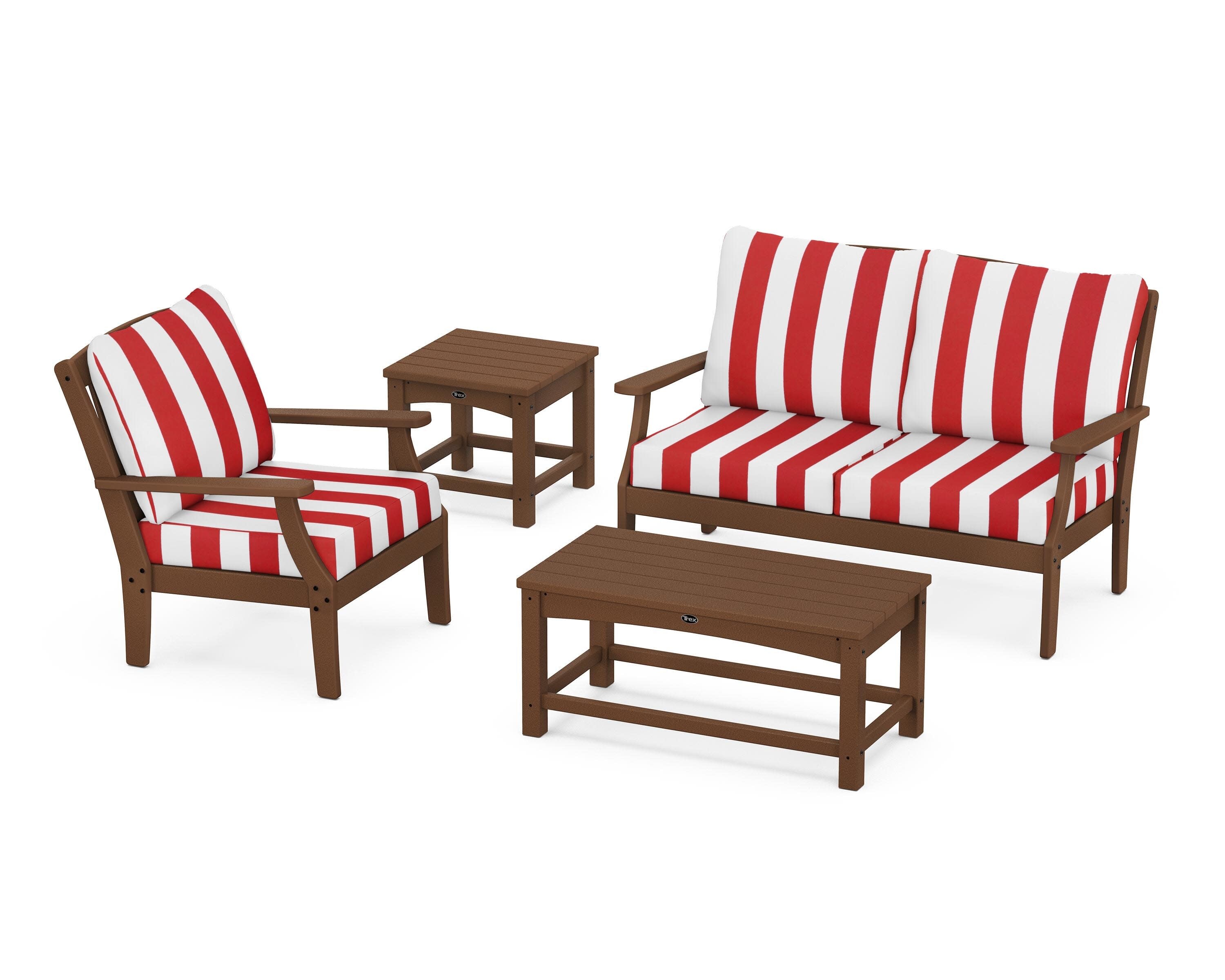 Yacht Club 4-Piece Deep Seating Set in Tree House / Cabana Stripe Crimson