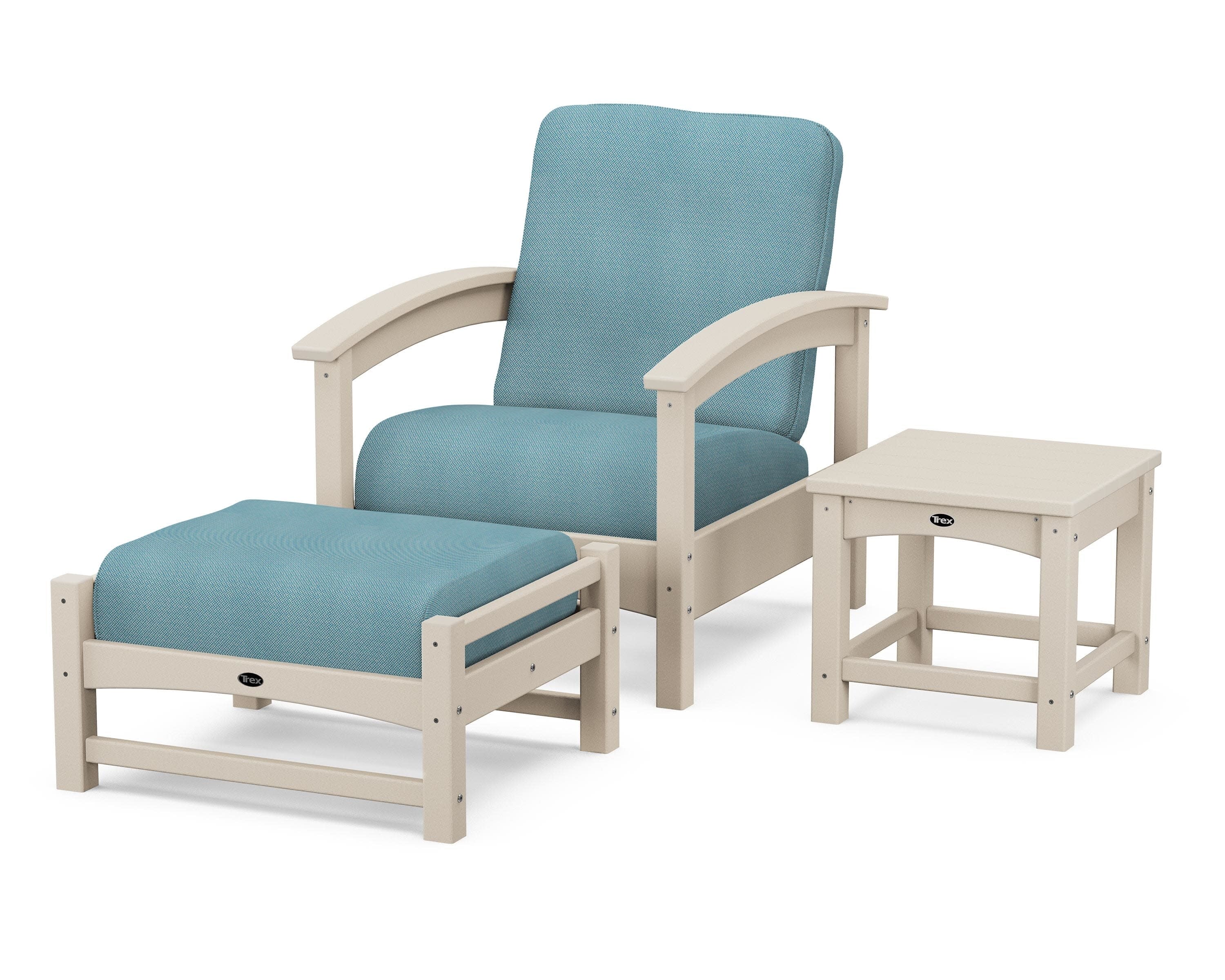 Rockport 3-Piece Deep Seating Set in Sand Castle / Lattice Sky Blue